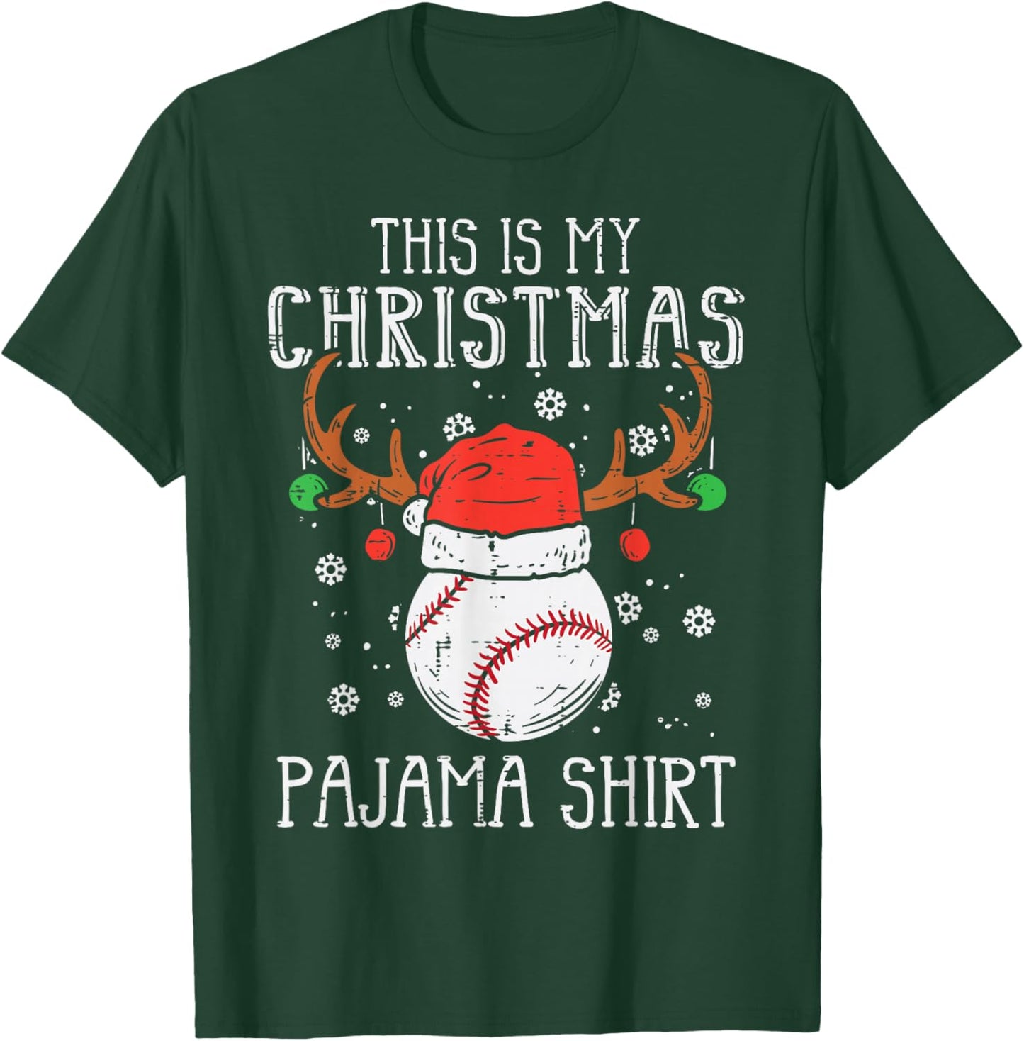 This Is My Christmas Pajama Shirt Baseball Xmas Sports T-Shirt - T-Shirt | Forest