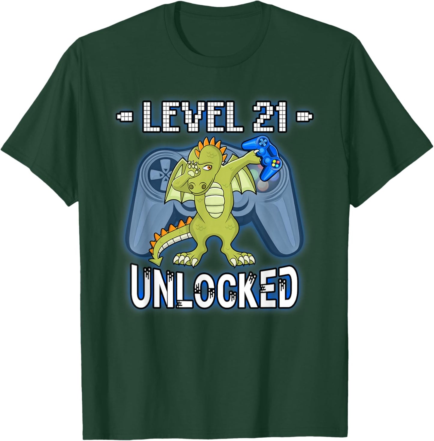 Level 21 Unlocked - Funny Dabbing Dragon Gamer 21st Birthday T-Shirt - T-Shirt | Forest