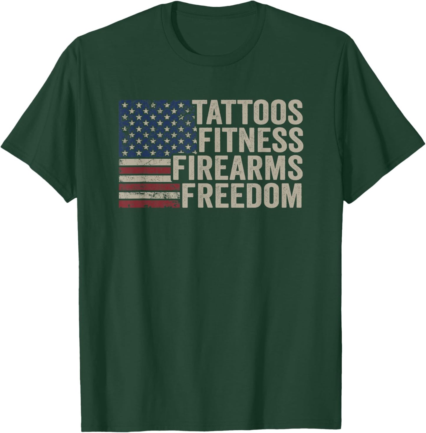 Tattoos Fitness Firearms Freedom - Vintage USA Gym Guns Tats T-Shirt - T-Shirt | Forest