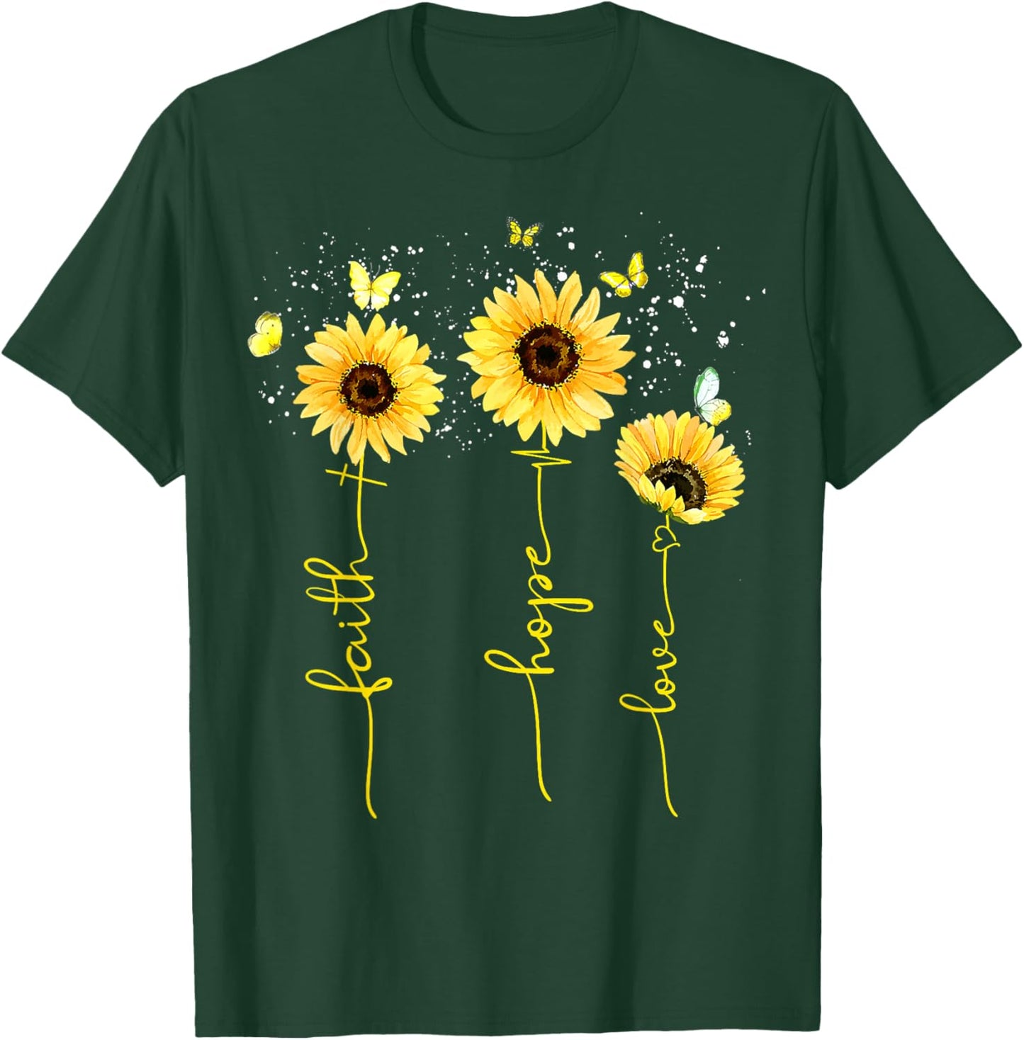 Vintage Faith Cross Hope Love Sunflower Butterfly Christian T-Shirt - T-Shirt | Forest