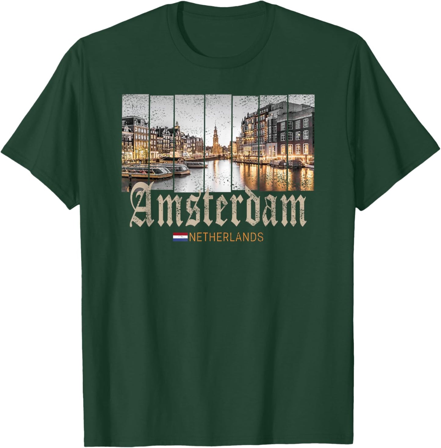 Amsterdam Netherlands at night Holland vintage souvenir T-Shirt - T-Shirt | Forest