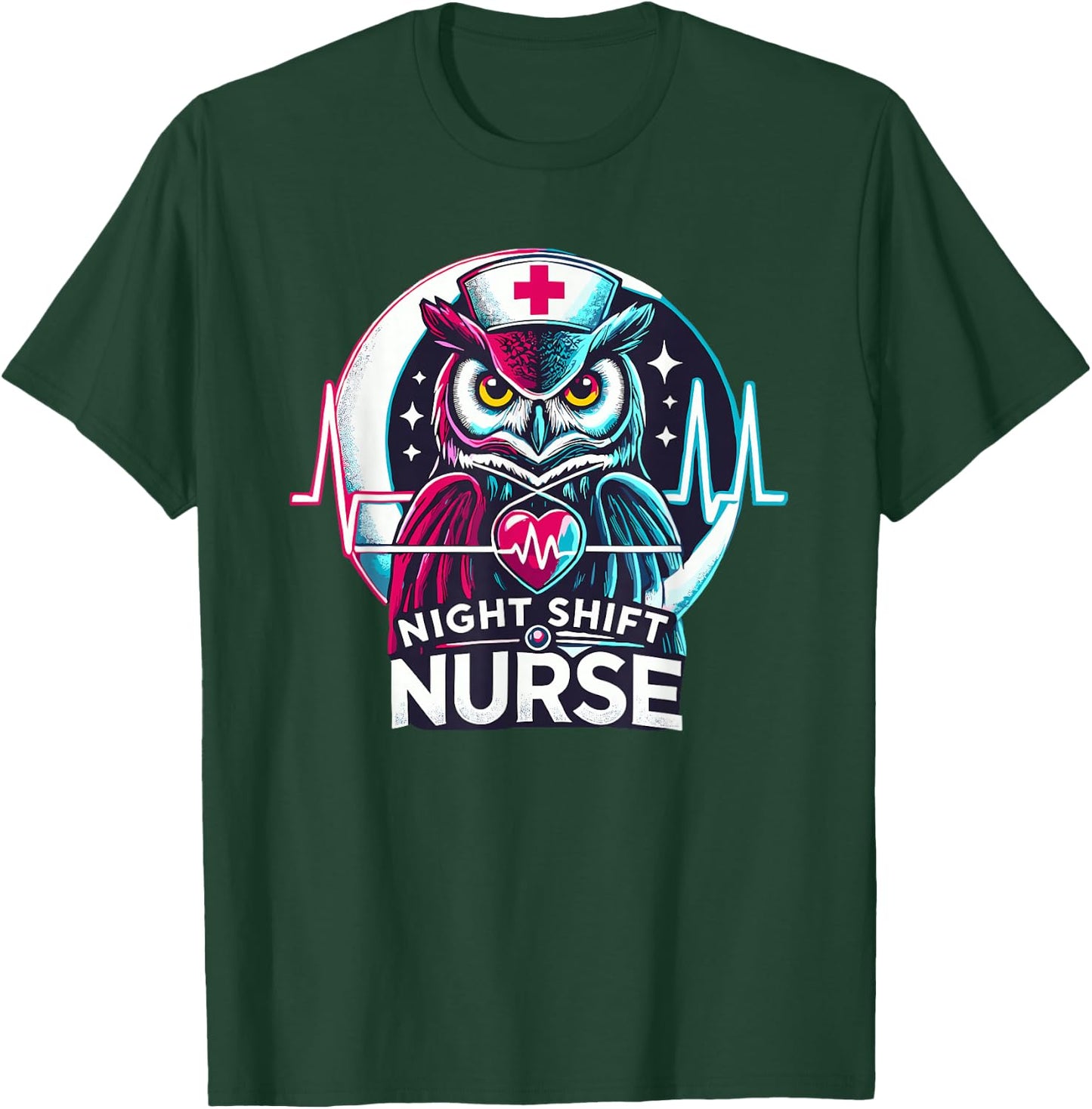 Night Shift Nurse Owl RN RT US Funny Nurse T-Shirt - T-Shirt | Forest