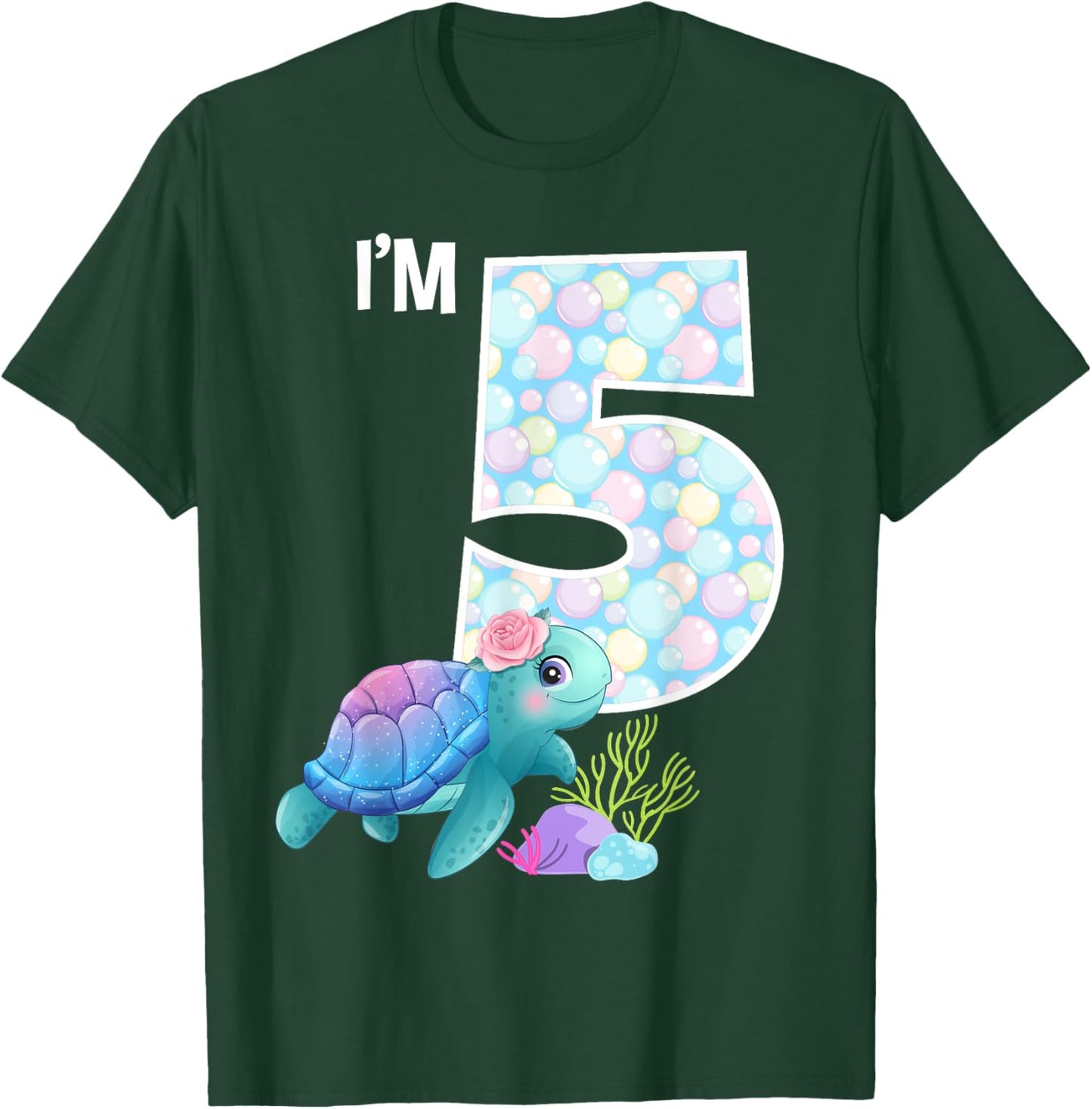 Sea Turtle Birthday I'm 5 Ocean Aquarium Theme 5th Birthday T-Shirt - T-Shirt | Forest