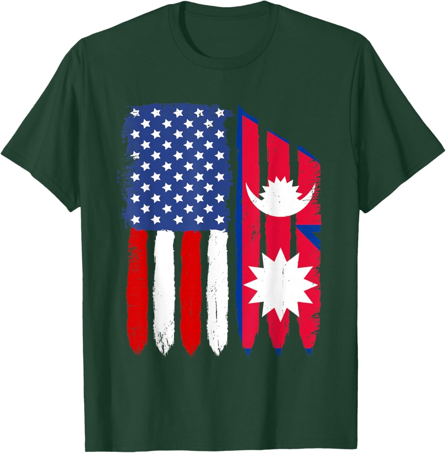 Distressed Retro USA American Nepal Flag Patriotic Kids Men T-Shirt - T-Shirt | Forest