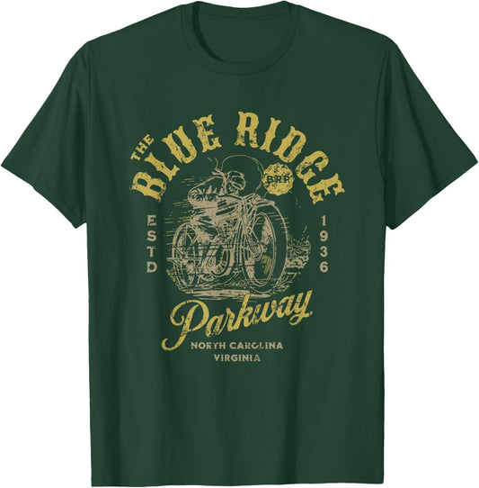 Blue Ridge Parkway Vintage Motorcycle Design T-Shirt - T-Shirt | Forest