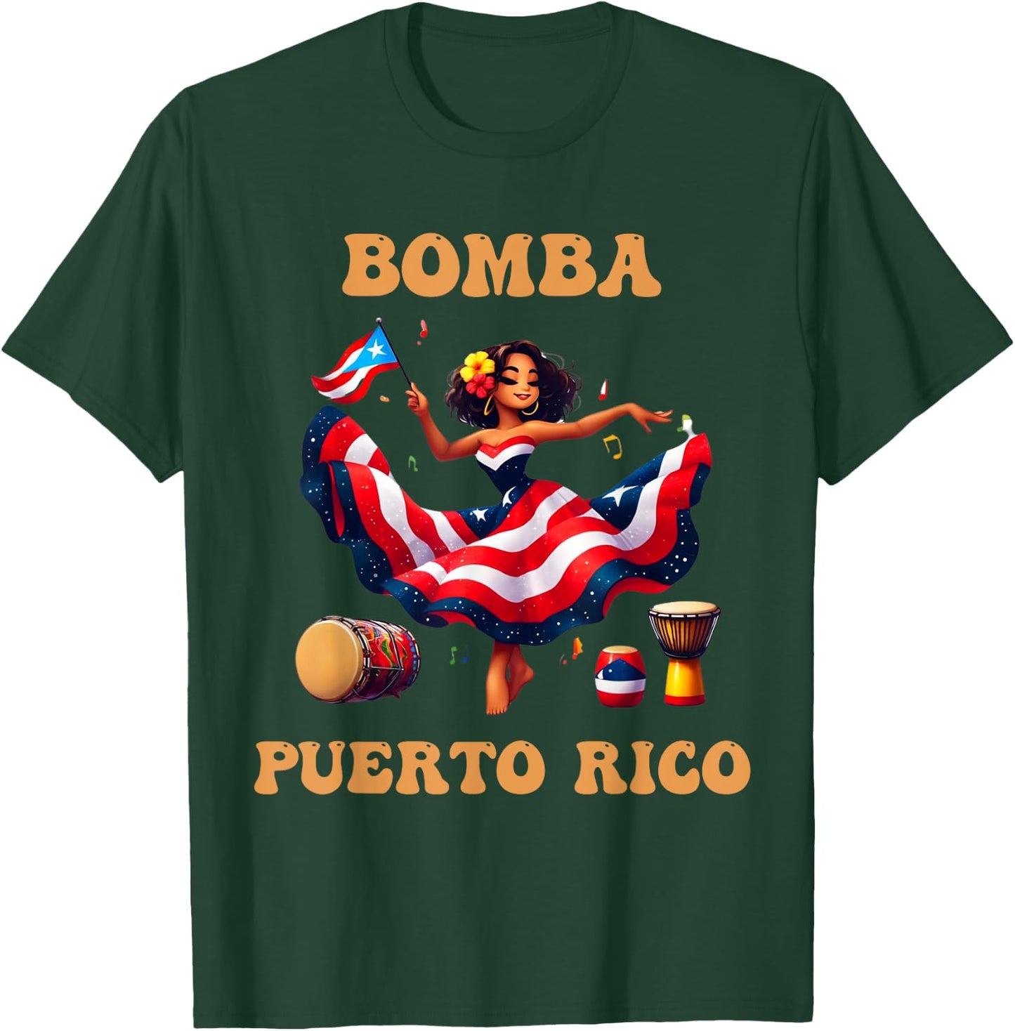 Puerto Rico Flag Hispanic Heritage Month Women Bomba Dancer T-Shirt - T-Shirt | Forest
