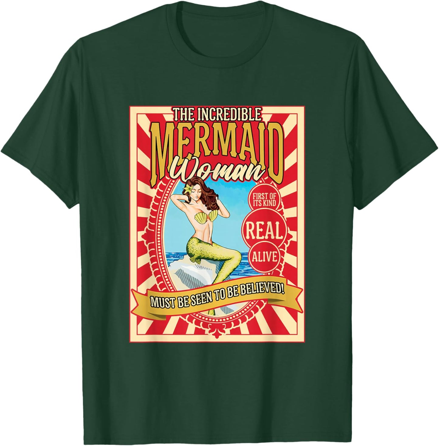 Vintage Mermaid Circus Freak Show Carnival Beautiful Siren T-Shirt - T-Shirt | Forest