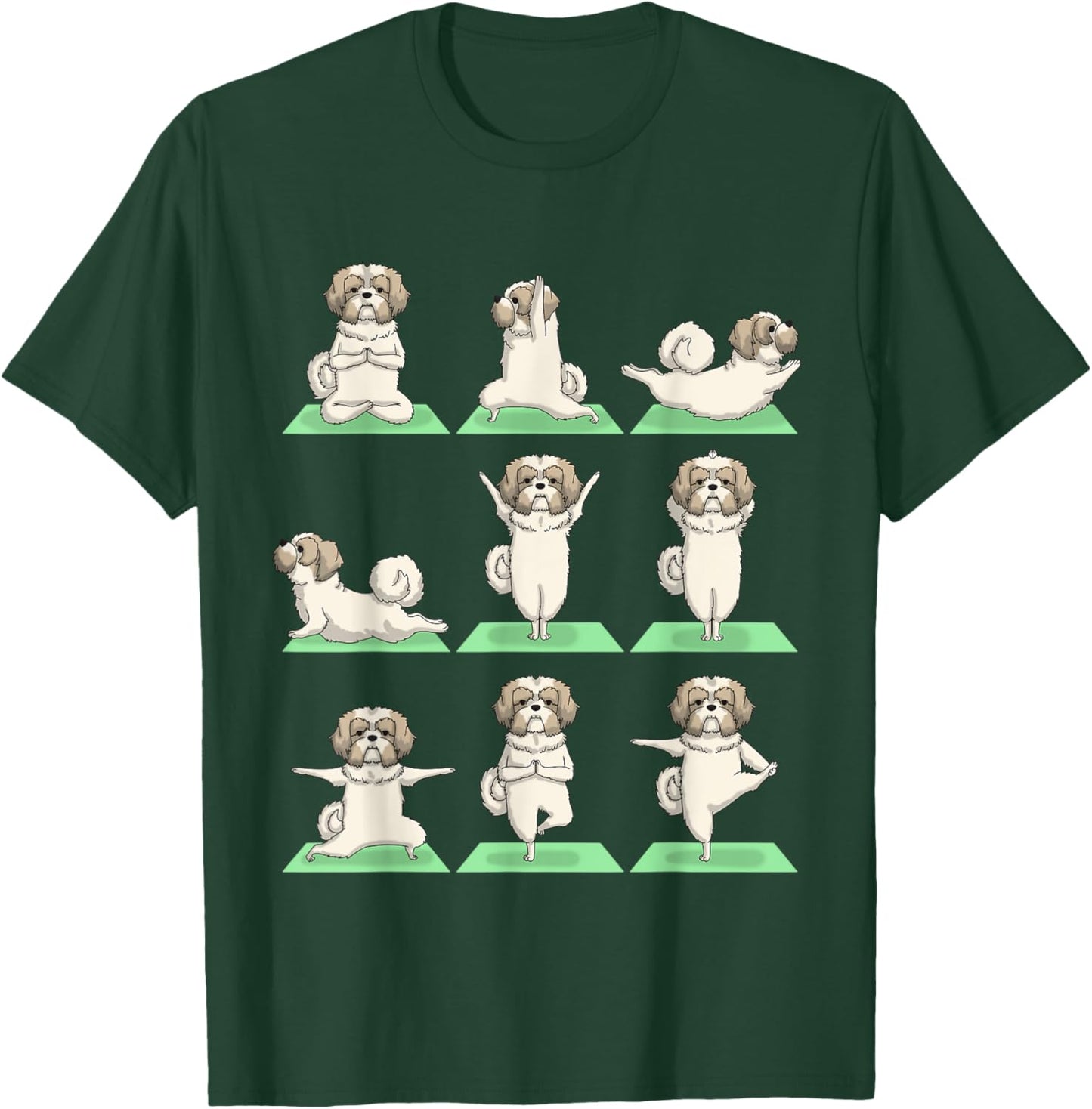Shih Tzu Dog Yoga Pose Zen Cute Workout Exercise Yogi Funny T-Shirt - T-Shirt | Forest