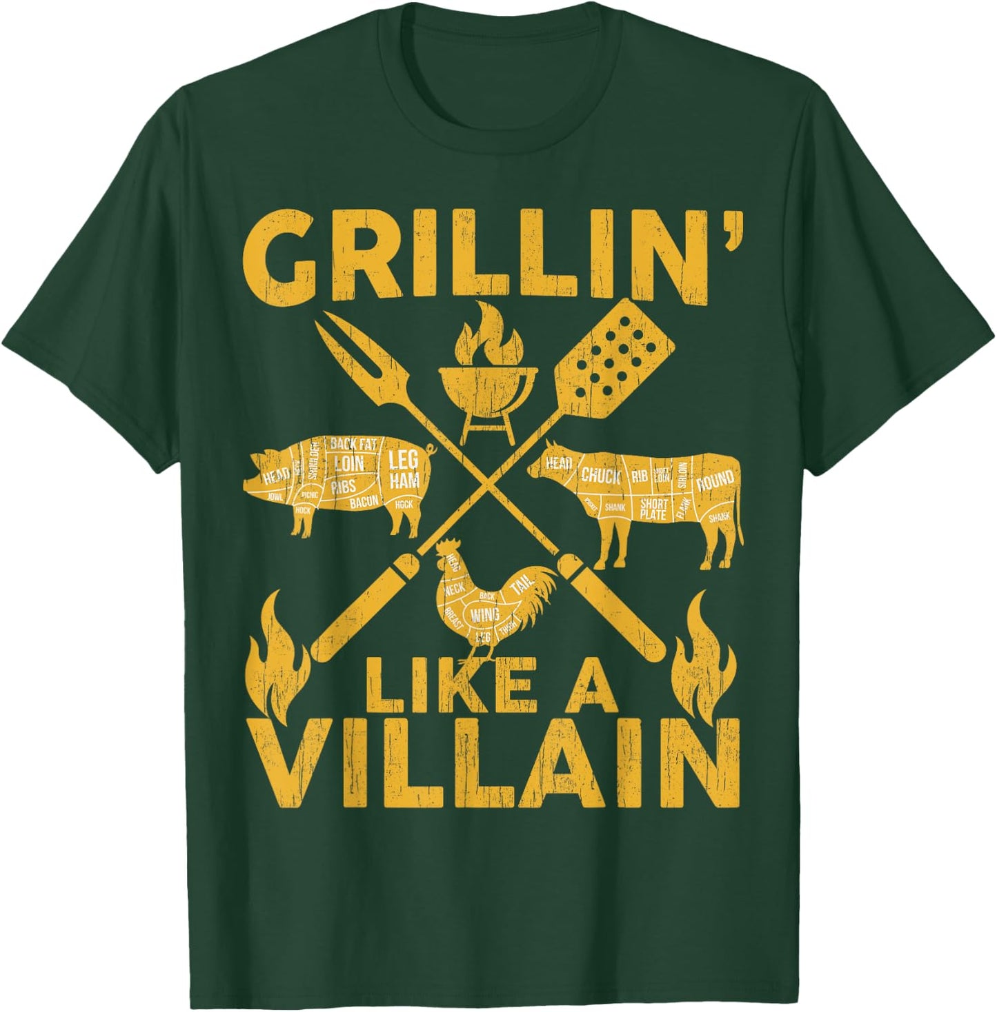 BBQ-Shirt Funny Grillin Like A Villain Barbecue Grilling Men T-Shirt - T-Shirt | Forest