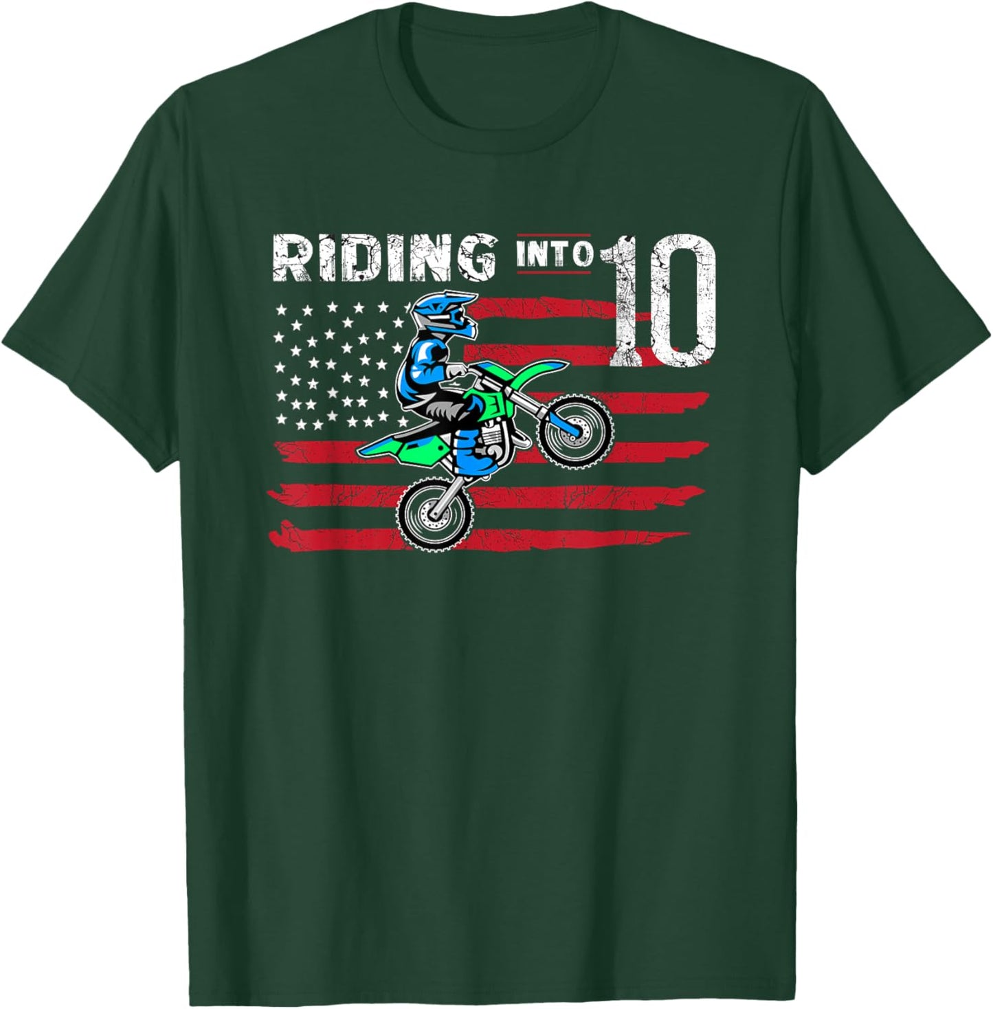 Motocross 10 Years Old Dirt Bike 10th Birthday Party Gift T-Shirt - T-Shirt | Forest