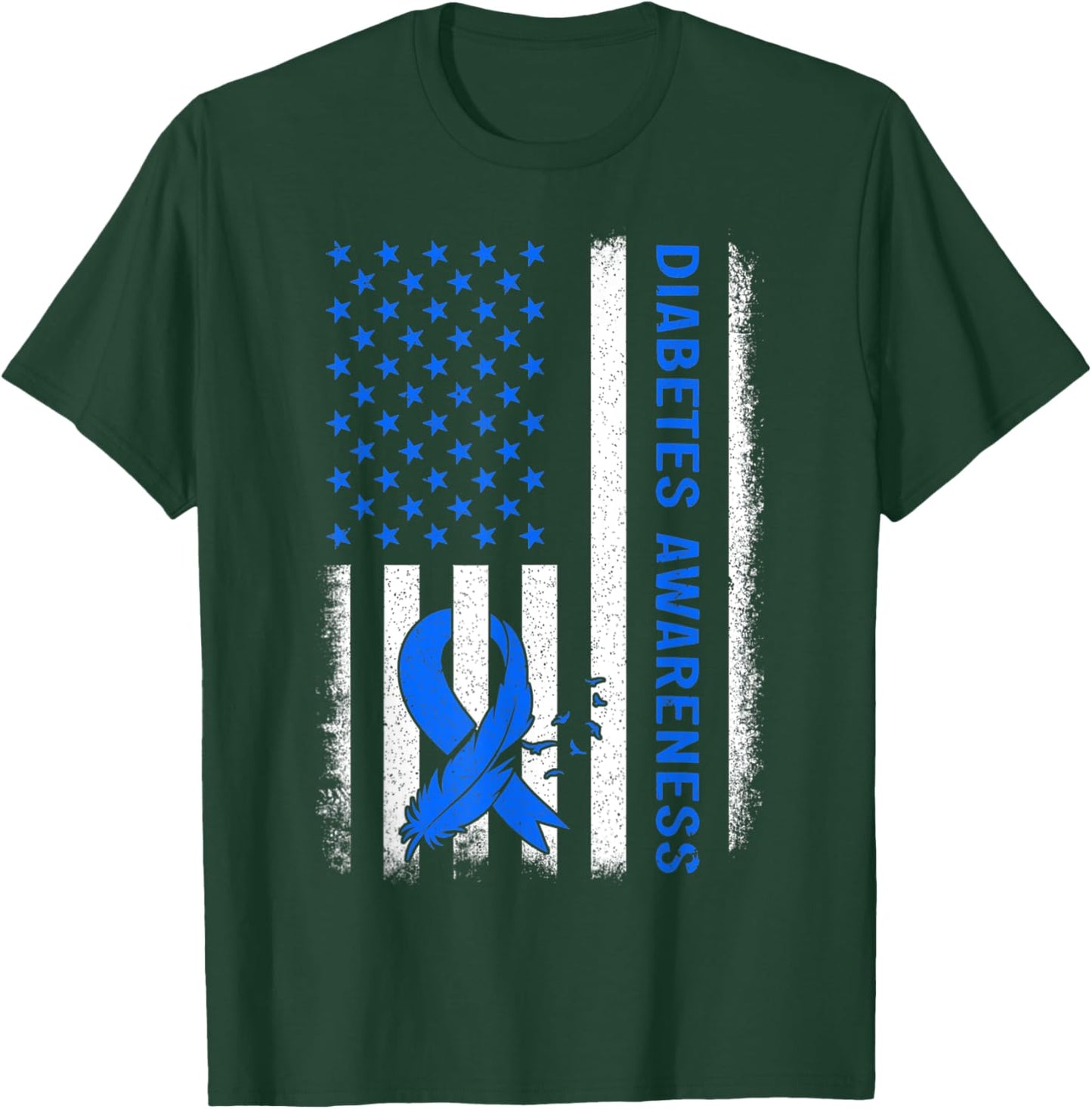 Type 1 Diabetes Awareness American US Flag Blue Ribbon Gift T-Shirt - T-Shirt | Forest