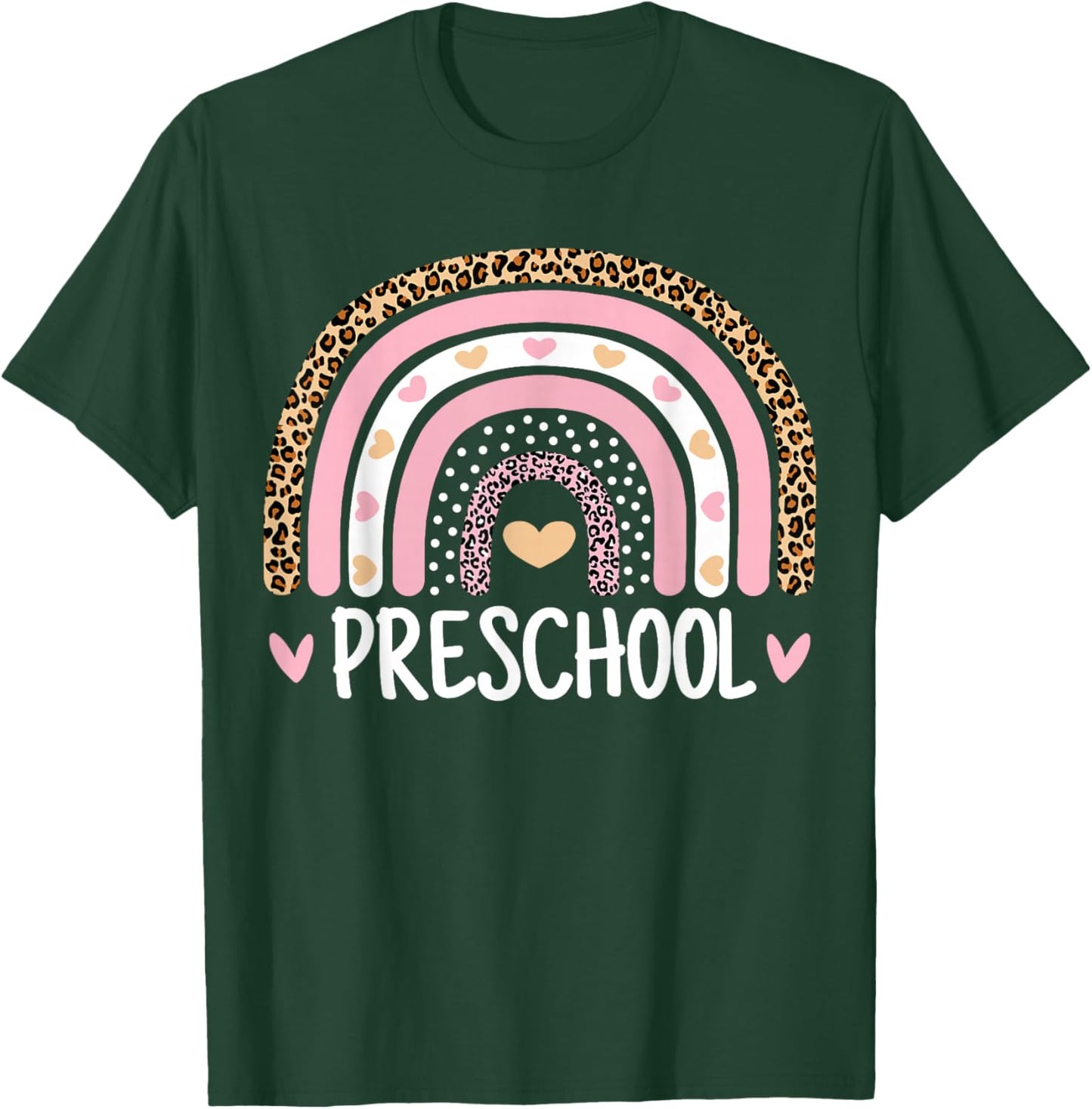 Leopard Rainbow Preschool Teacher Funny Back to School Kids T-Shirt - T-Shirt | Forest