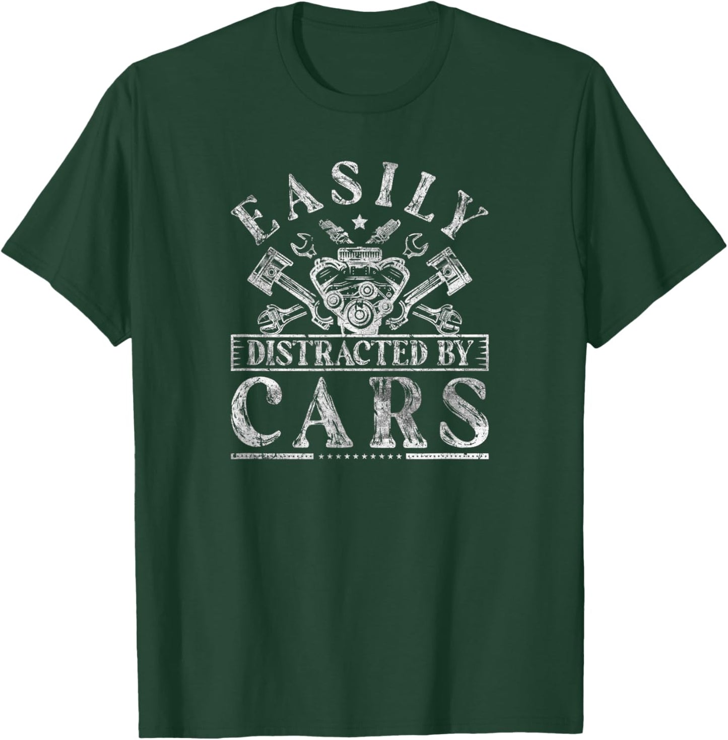 Easily Distracted By Cars Auto Mechanic T-Shirt - T-Shirt | Forest