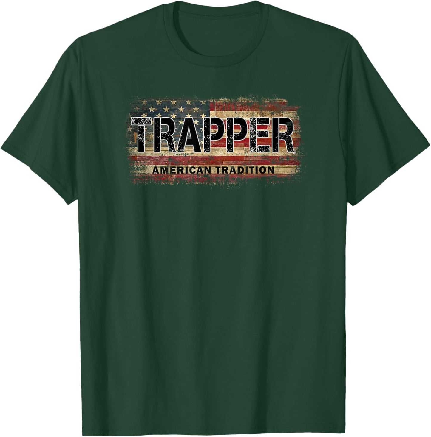 Vintage USA Flag Trapper Women Kids Men T-Shirt - T-Shirt | Forest