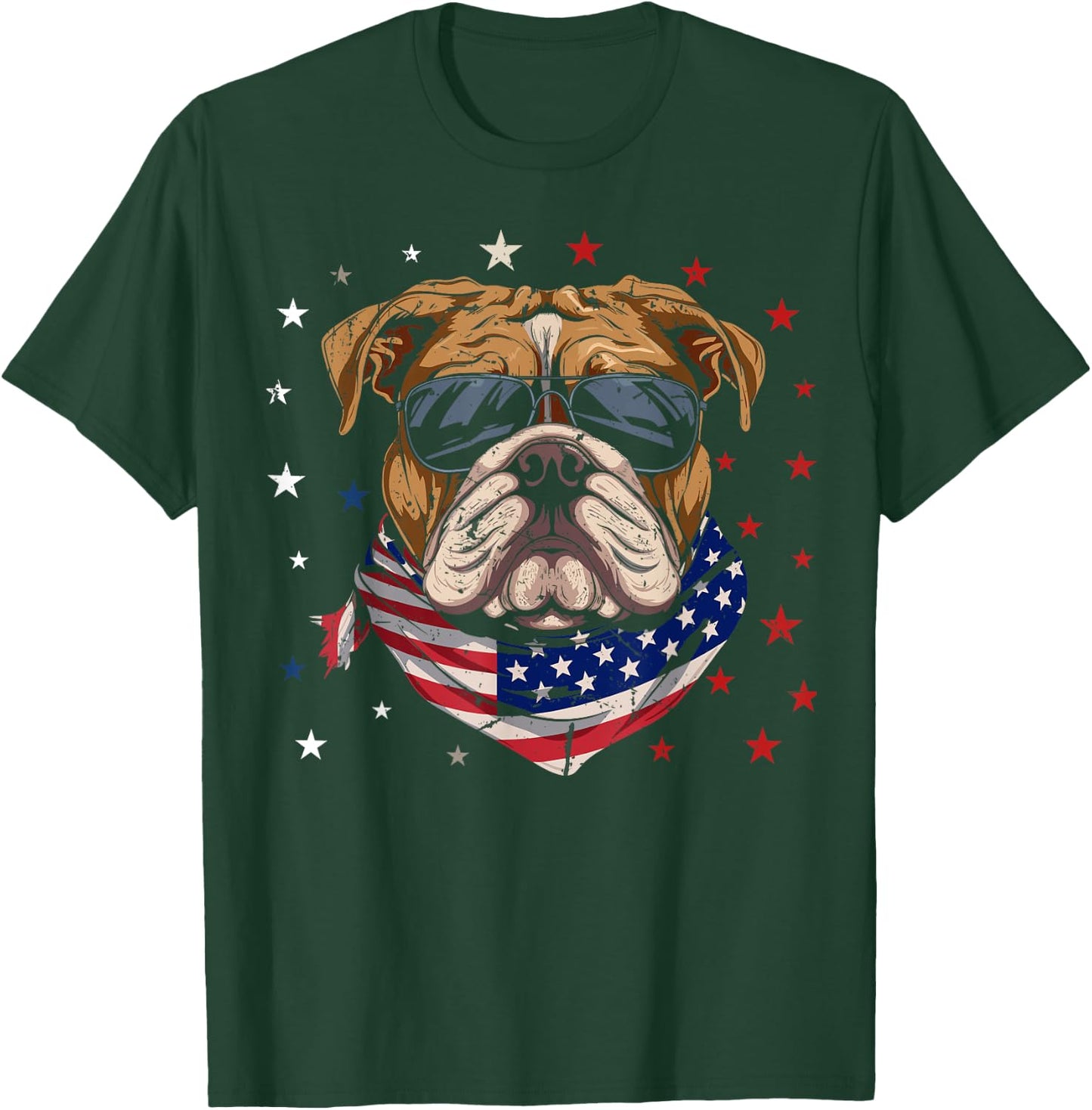 Patriotic American Bulldog USA Flag Dog 4th Of July Women Kids Men T-Shirt - T-Shirt | Forest