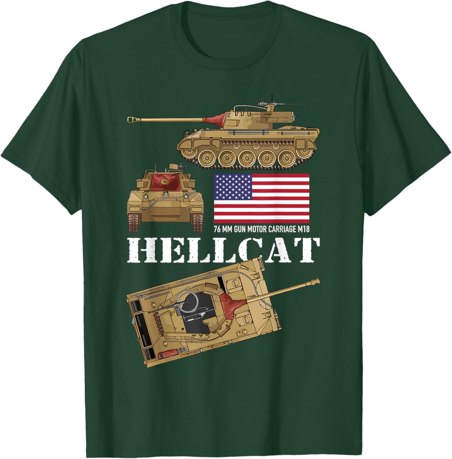 M18 Hellcat WW2 American Tank Destroyer Tanks Diagram Flag Women Kids T-Shirt - T-Shirt | Forest