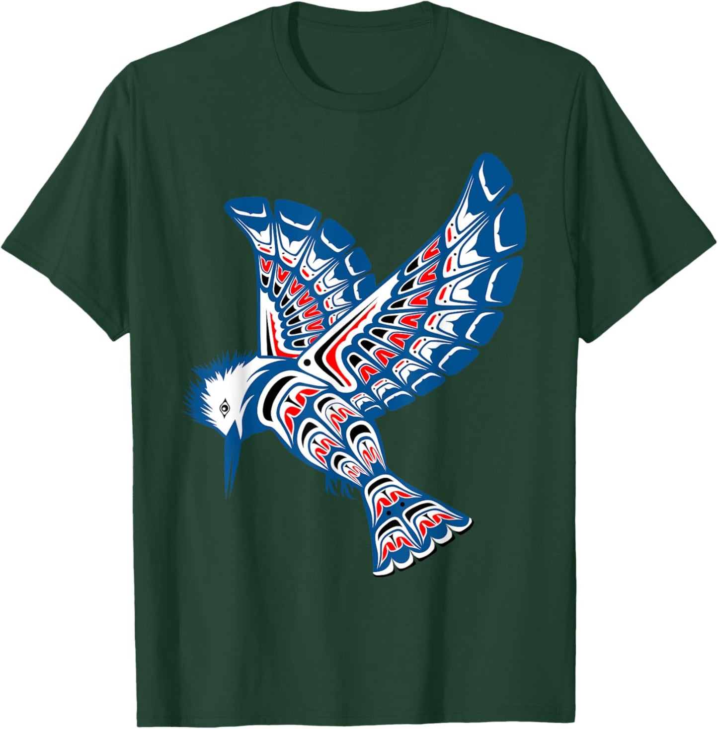 Native American Style Art Kingfisher Pacific Northwest T-Shirt - T-Shirt | Forest