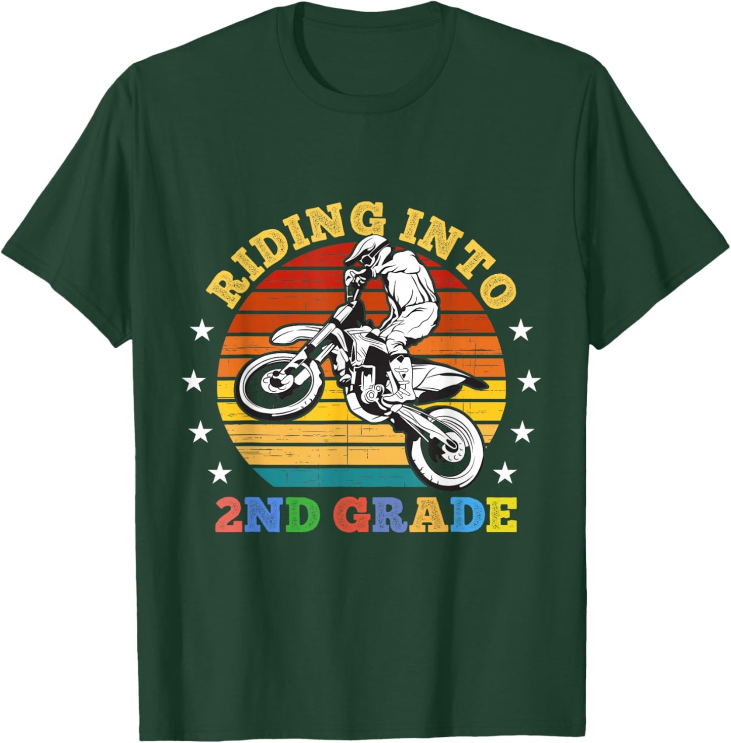 Riding Into Second Grade Dirt Bike School Motocross Sunset T-Shirt - T-Shirt | Forest