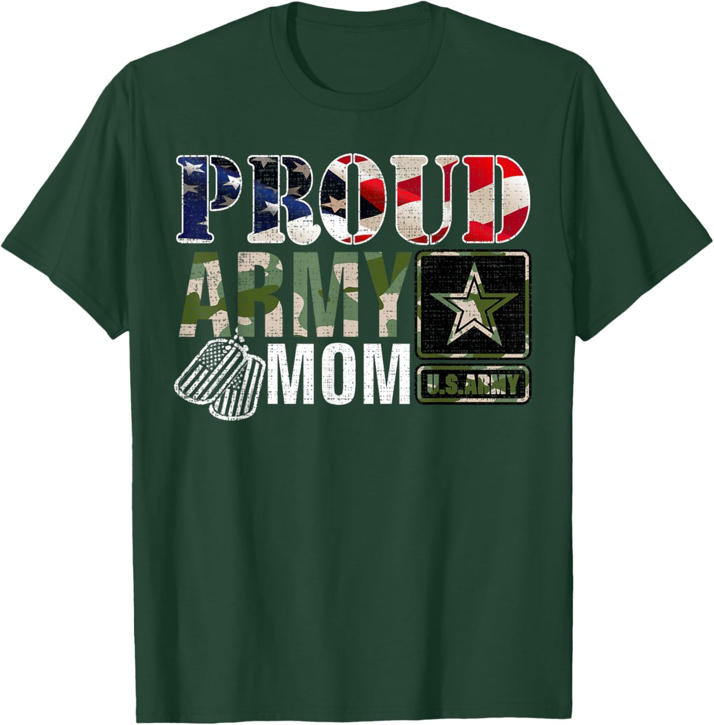 Vintage Proud Army Mom Camo with American Flag Gift T-Shirt - T-Shirt | Forest