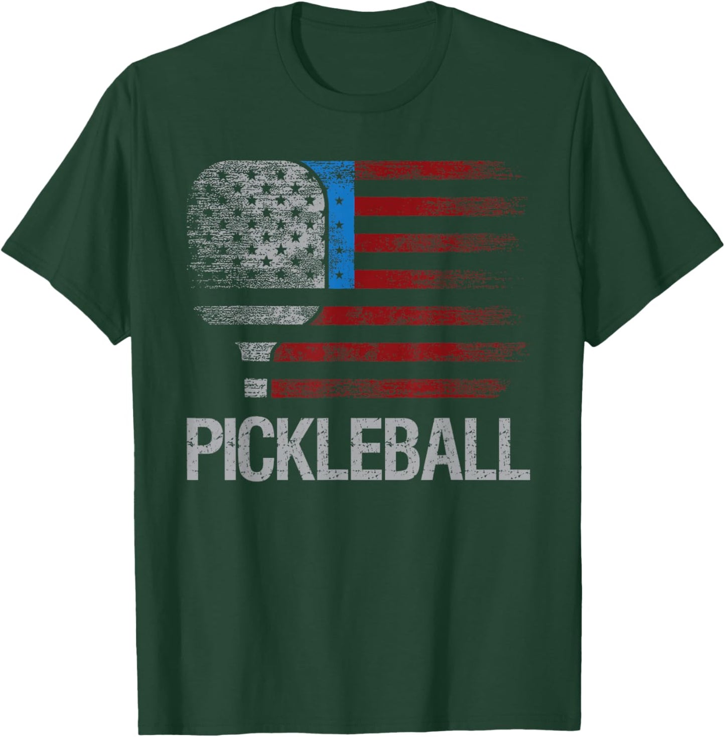 US Flag Pickleball Player Paddleball Lover T-Shirt - T-Shirt | Forest