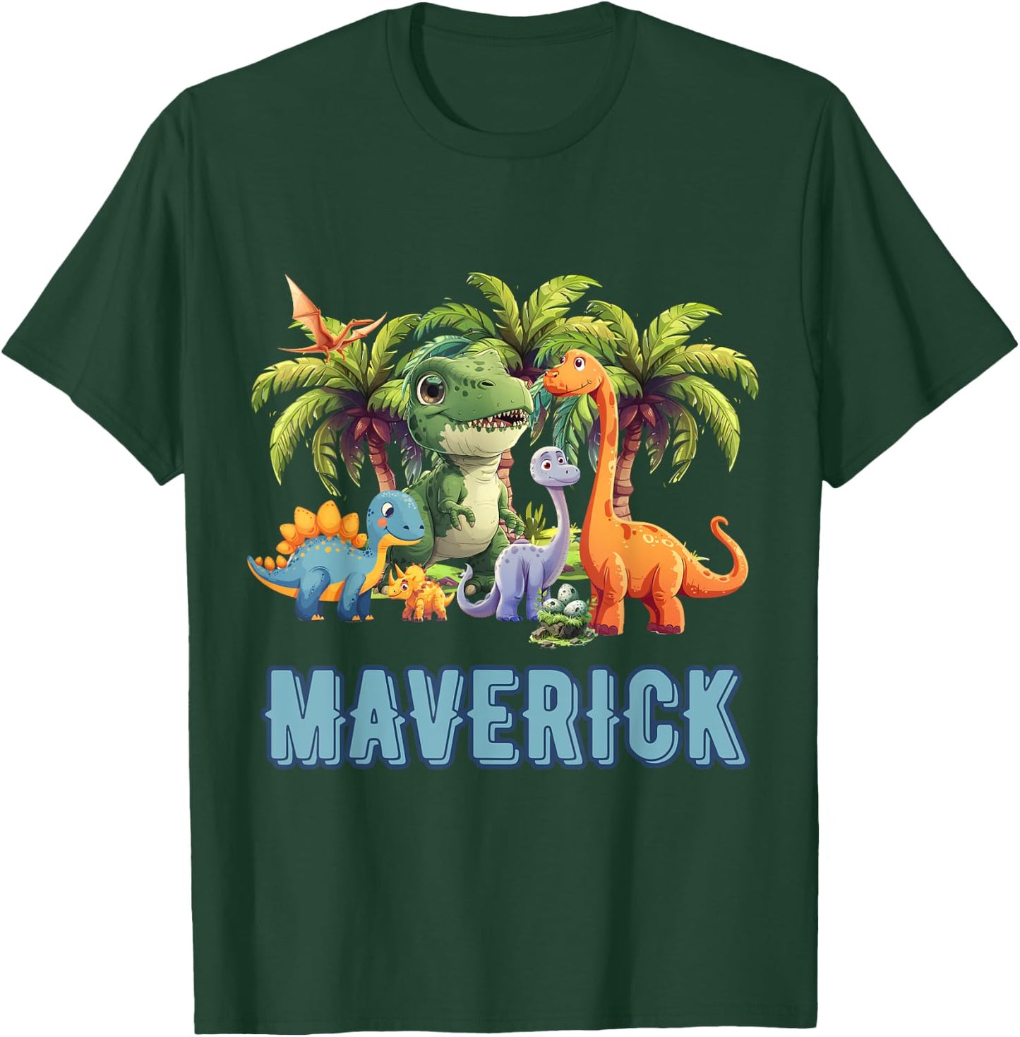 MAVERICK Dinosaur Personalized Custom First Name Toddler Fun T-Shirt - T-Shirt | Forest
