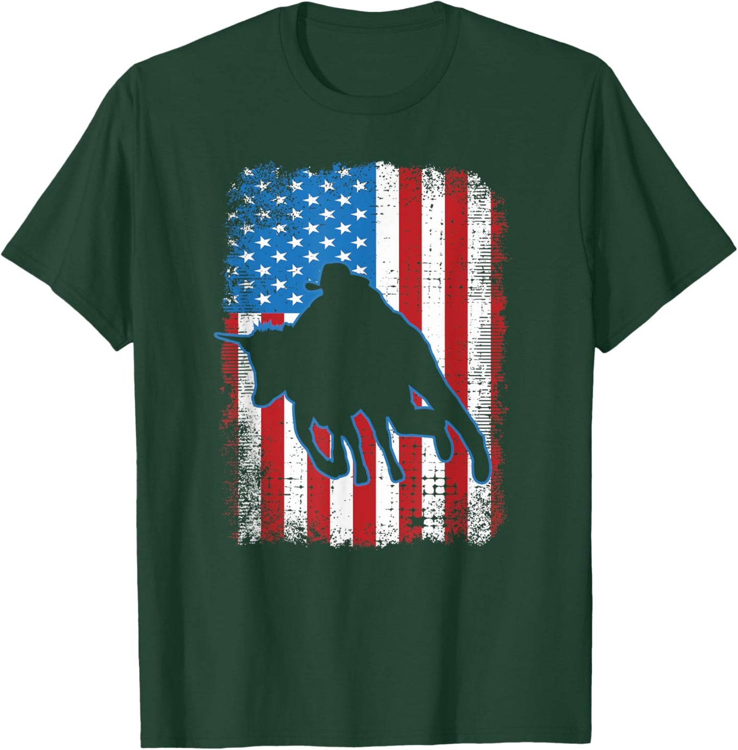 Steer Wrestling USA Flag Roping Rodeo Event Chute Dogging T-Shirt - T-Shirt | Forest