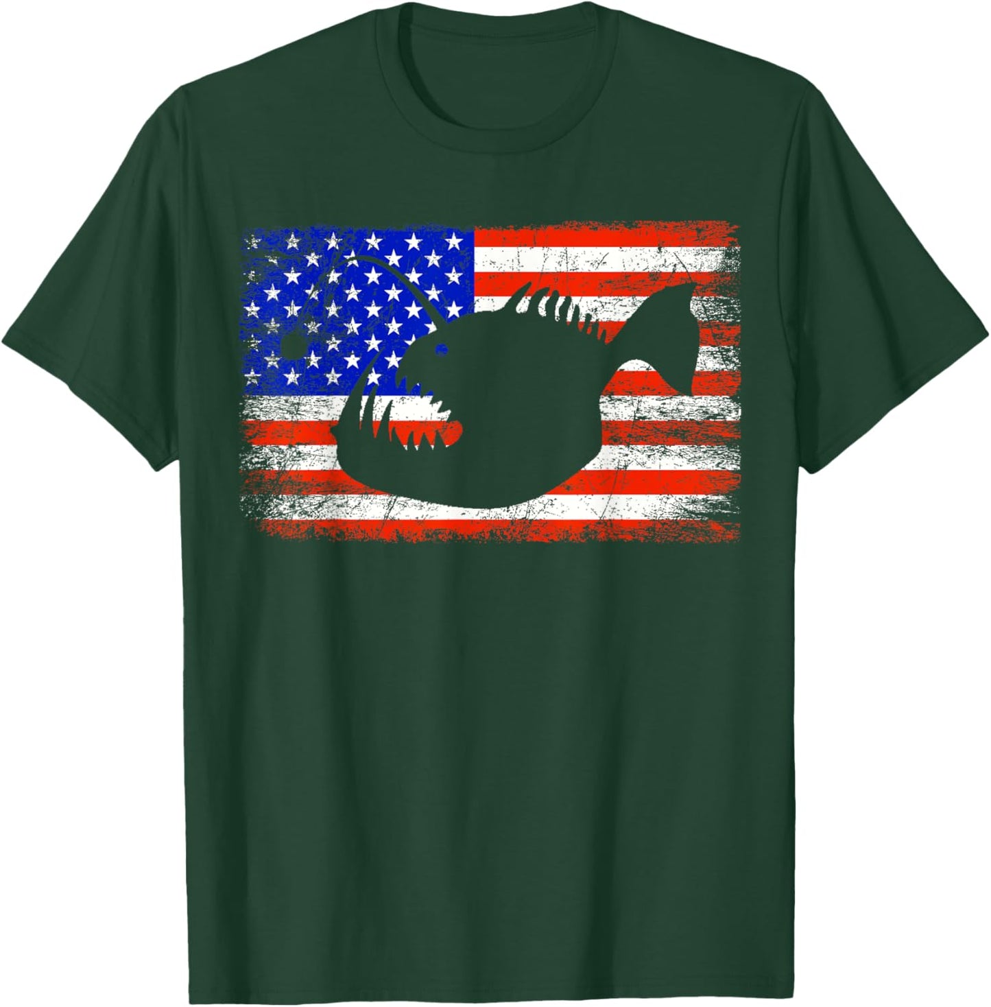 Angler Fish American Flag Anglerfish T-Shirt - T-Shirt | Forest