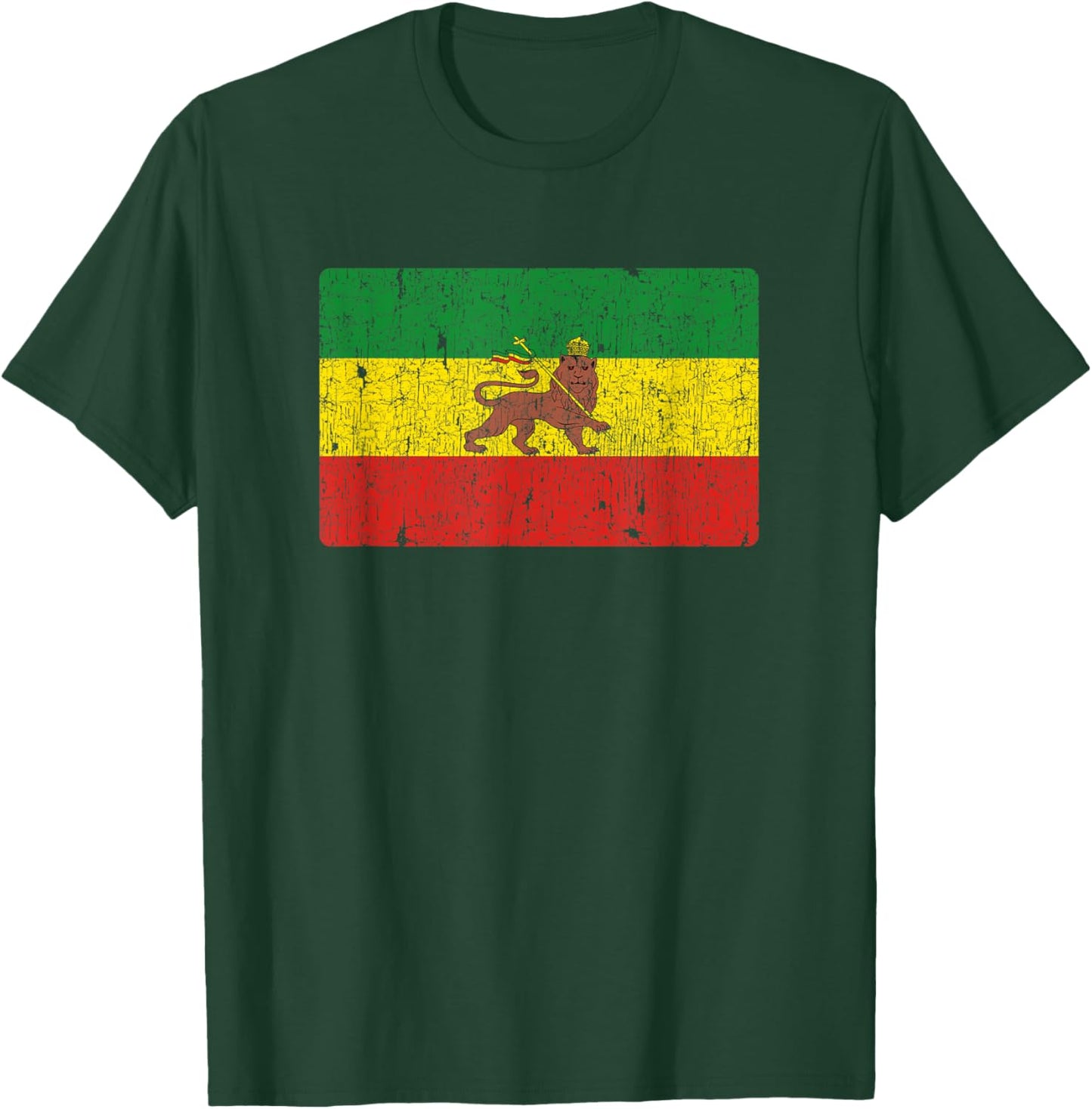 Vintage Rastafari Ethiopian Lion Ethiopia Rasta Pride Flag T-Shirt - T-Shirt | Forest