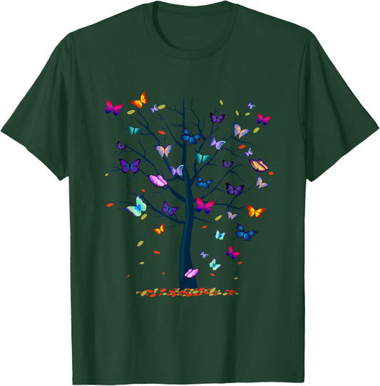 A & E C Butterfly Tree Beautiful Women's Black Butterfly Graphic T-Shirt - T-Shirt | Forest