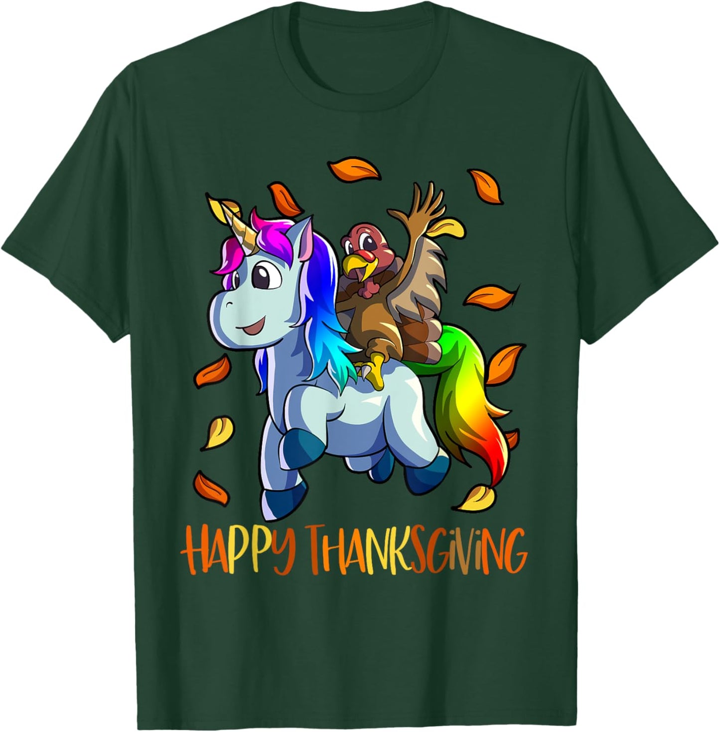 Unicorn Thanksgiving Shirt Girls Kids Unicorn Turkey T-Shirt - T-Shirt | Forest
