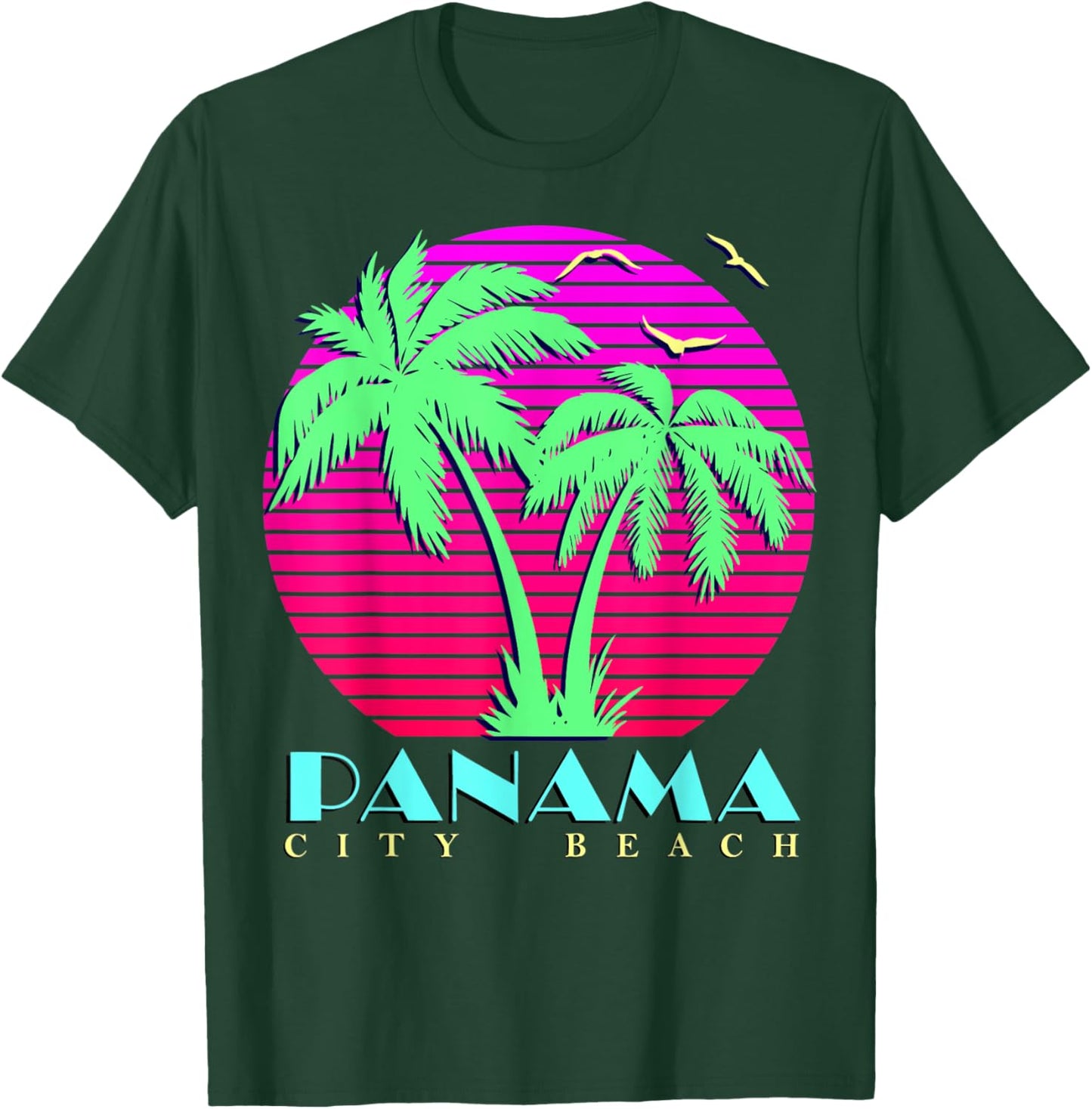 Panama City Beach 80s Palm Trees Summer Sunset sun T-Shirt - T-Shirt | Forest
