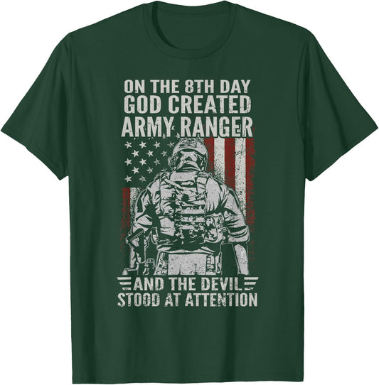 On 8th Day God Created US Army Ranger Veteran Flag USA T-Shirt - T-Shirt | Forest