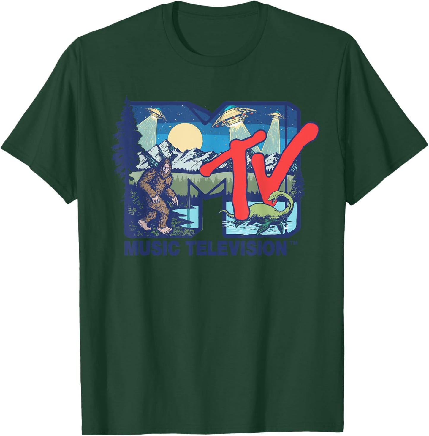 Mademark x MTV - Cryptid MTV Logo Featuring Bigfoot, UFO, Aliens & Nessie T-Shirt - T-Shirt | Forest