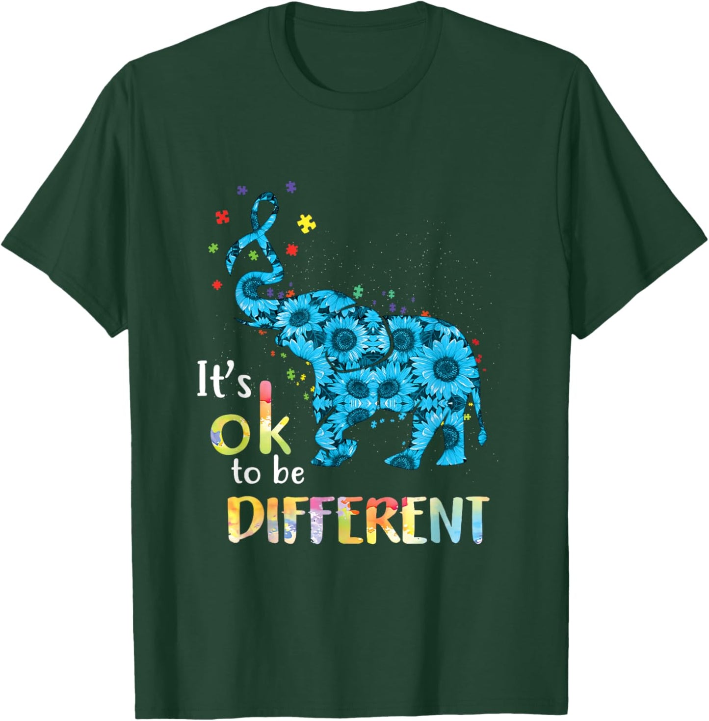 It's Ok To Be Different Elephant Autism Awareness T-Shirt - T-Shirt | Forest