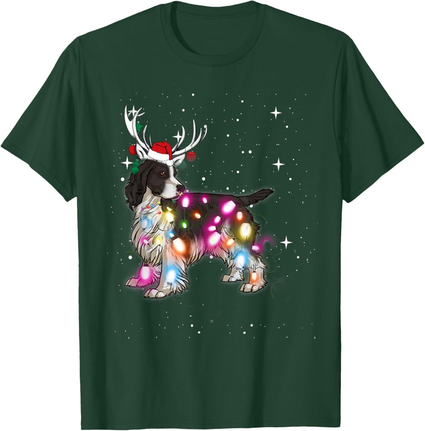 English Springer Spaniel Christmas Lights Pajama Funny Dog Women Kids T-Shirt - T-Shirt | Forest
