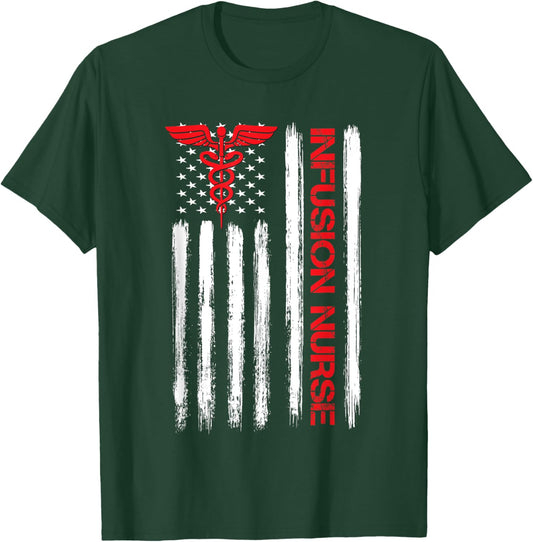 America Flag Infusion Nurse RN Chemotherapy Therapy Nurse T-Shirt - T-Shirt | Forest