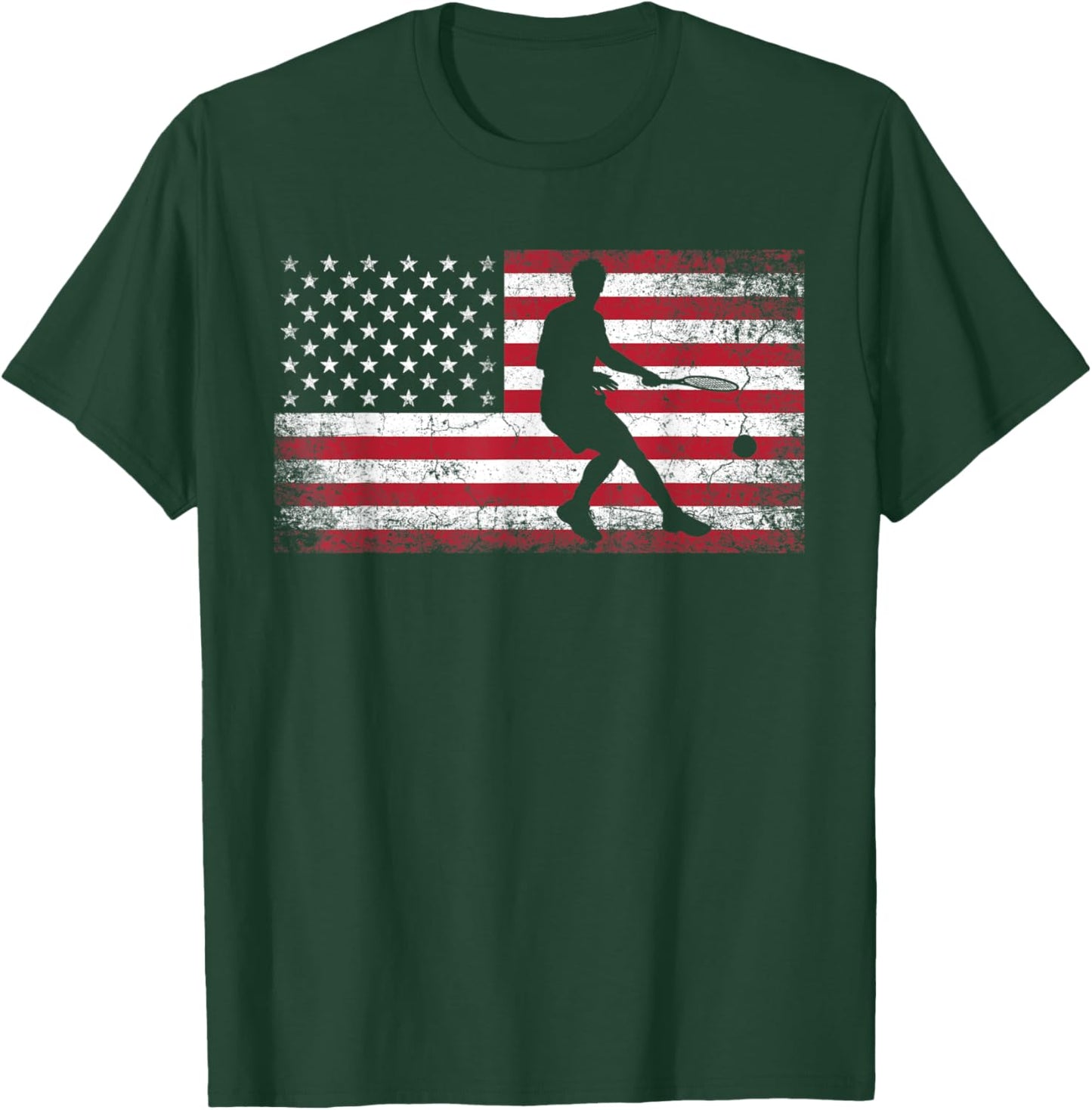 Tennis Racket Ball 4th of July Shirt American Flag America Kids Men T-Shirt - T-Shirt | Forest
