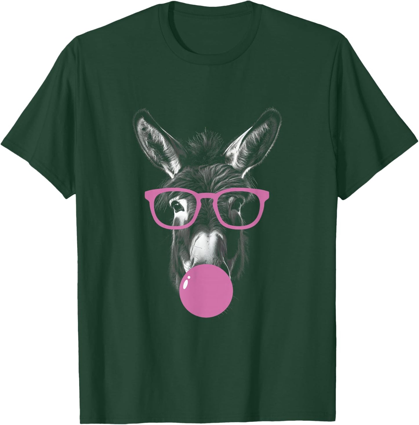 Cool Donkey Face Eating Gum And Makes A Bubble Cute Donkey T-Shirt - T-Shirt | Forest
