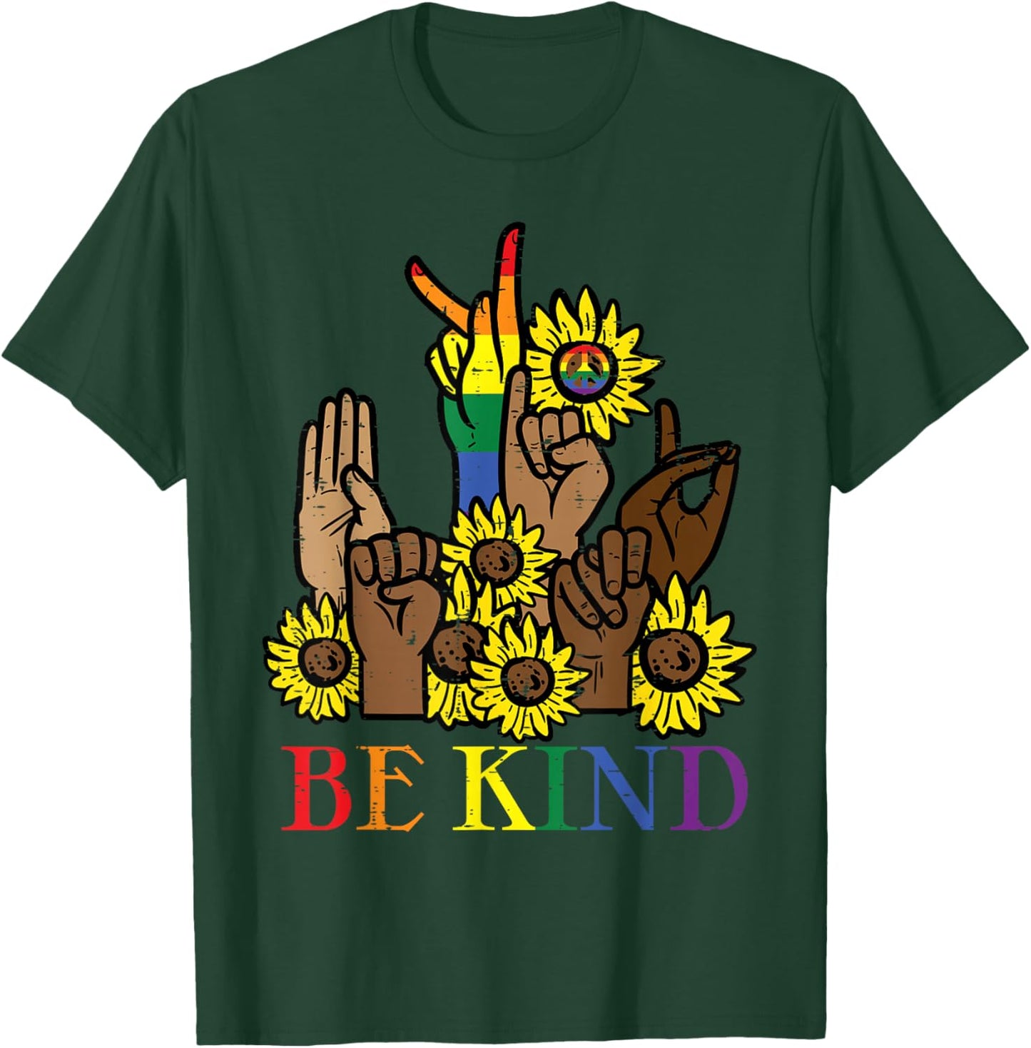 Be Kind Sunflower Black Pride Sign Language Gay Ally T-Shirt - T-Shirt | Forest