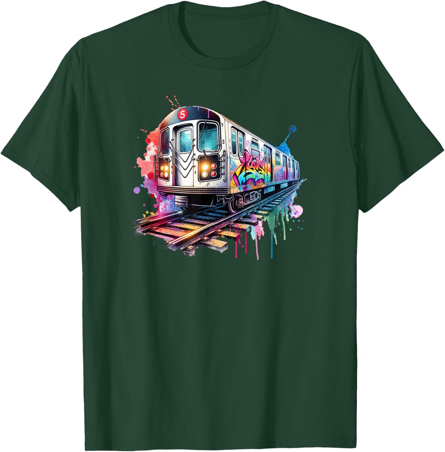 New York trains watercolor style, NYC subway car retro T-Shirt - T-Shirt | Forest