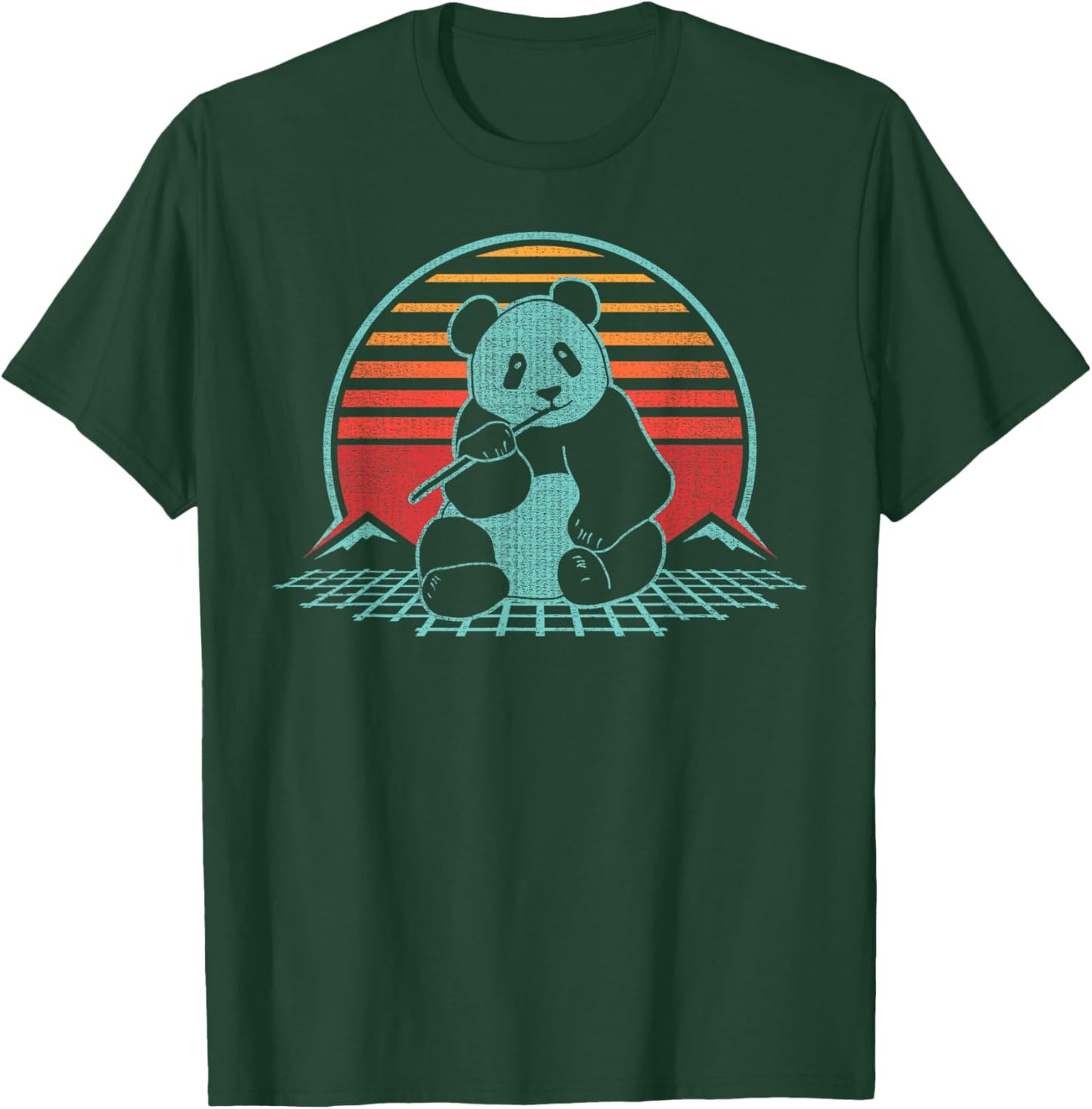 Panda Bear Eating Bamboo Retro Vintage 80 Style T-Shirt - T-Shirt | Forest