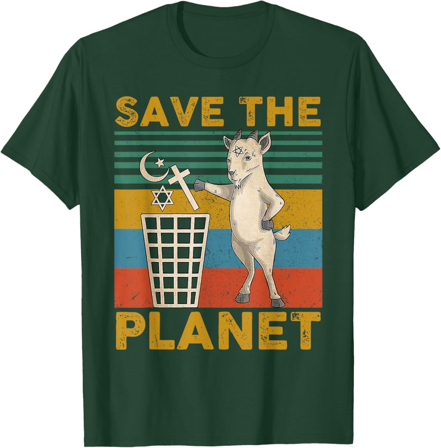 Satanic Goat Hail Satan Save The Planet T-Shirt - T-Shirt | Forest