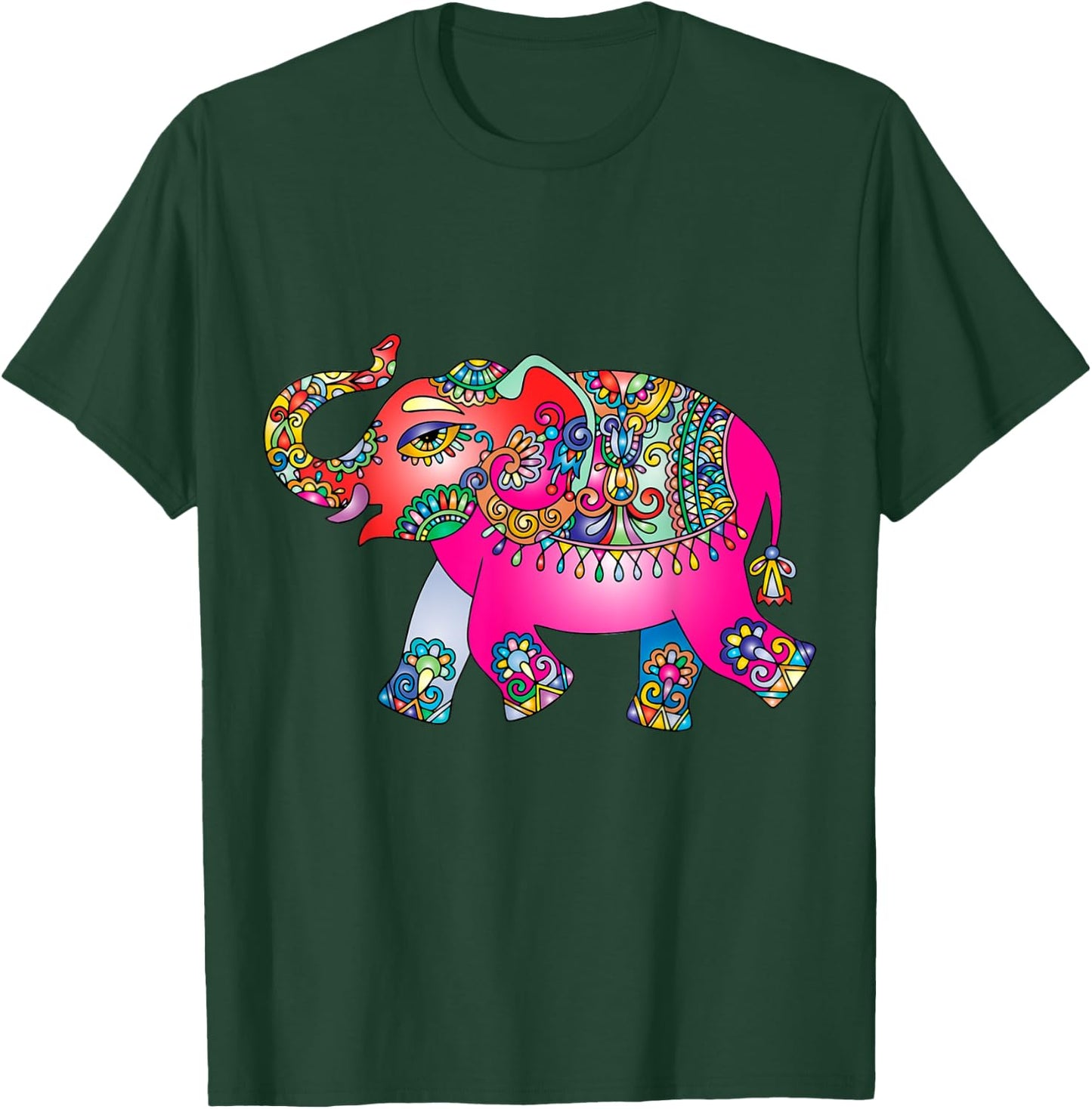 Colorful Indian Elephant Tribal - Mandala Art - Yoga Namaste T-Shirt - T-Shirt | Forest