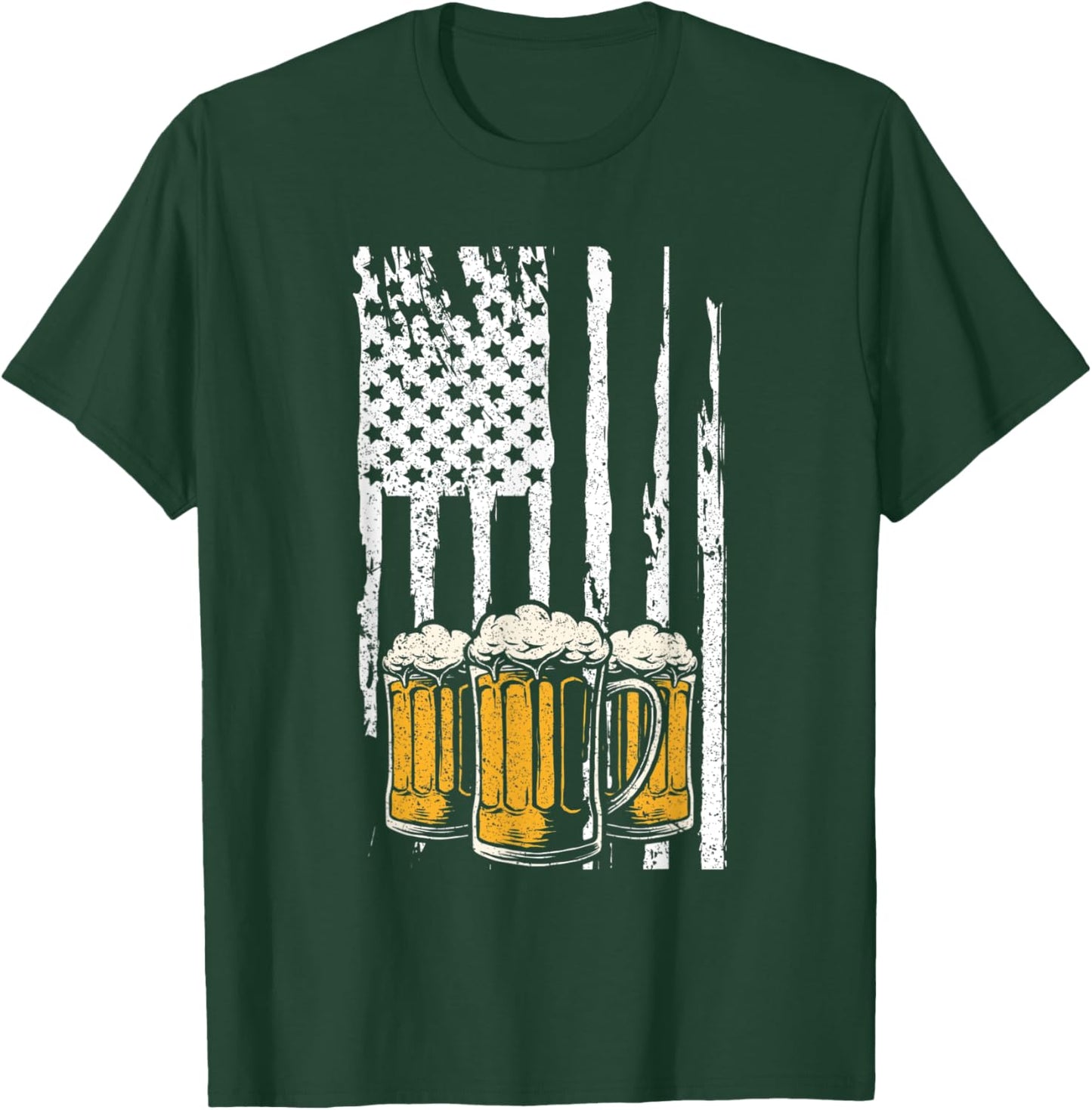 Vintage US Flag Patriotic American Drinking Beer Lovers Women Men T-Shirt - T-Shirt | Forest