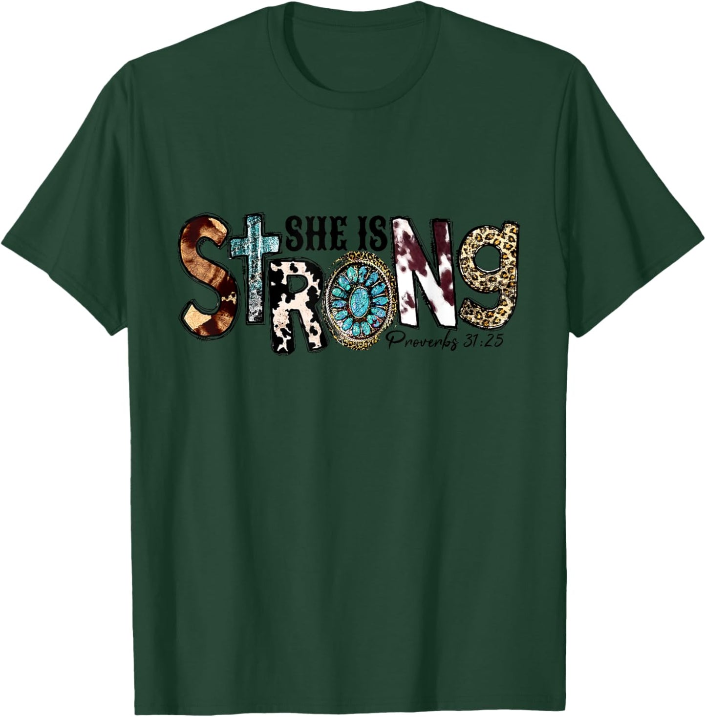 She Is Strong, Proverbs 31 25 Christian Jesus Leopard T-Shirt - T-Shirt | Forest