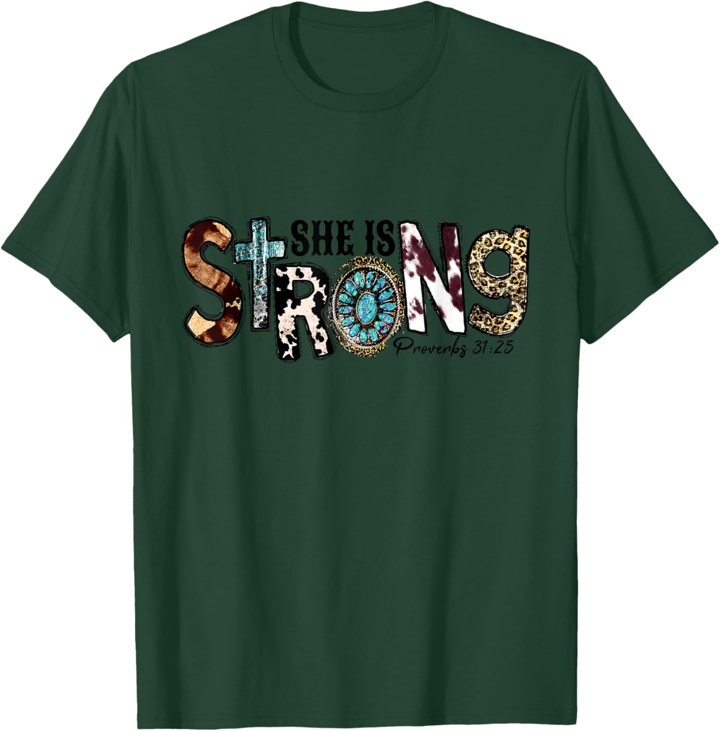She Is Strong, Proverbs 31 25 Christian Jesus Leopard T-Shirt - T-Shirt | Forest