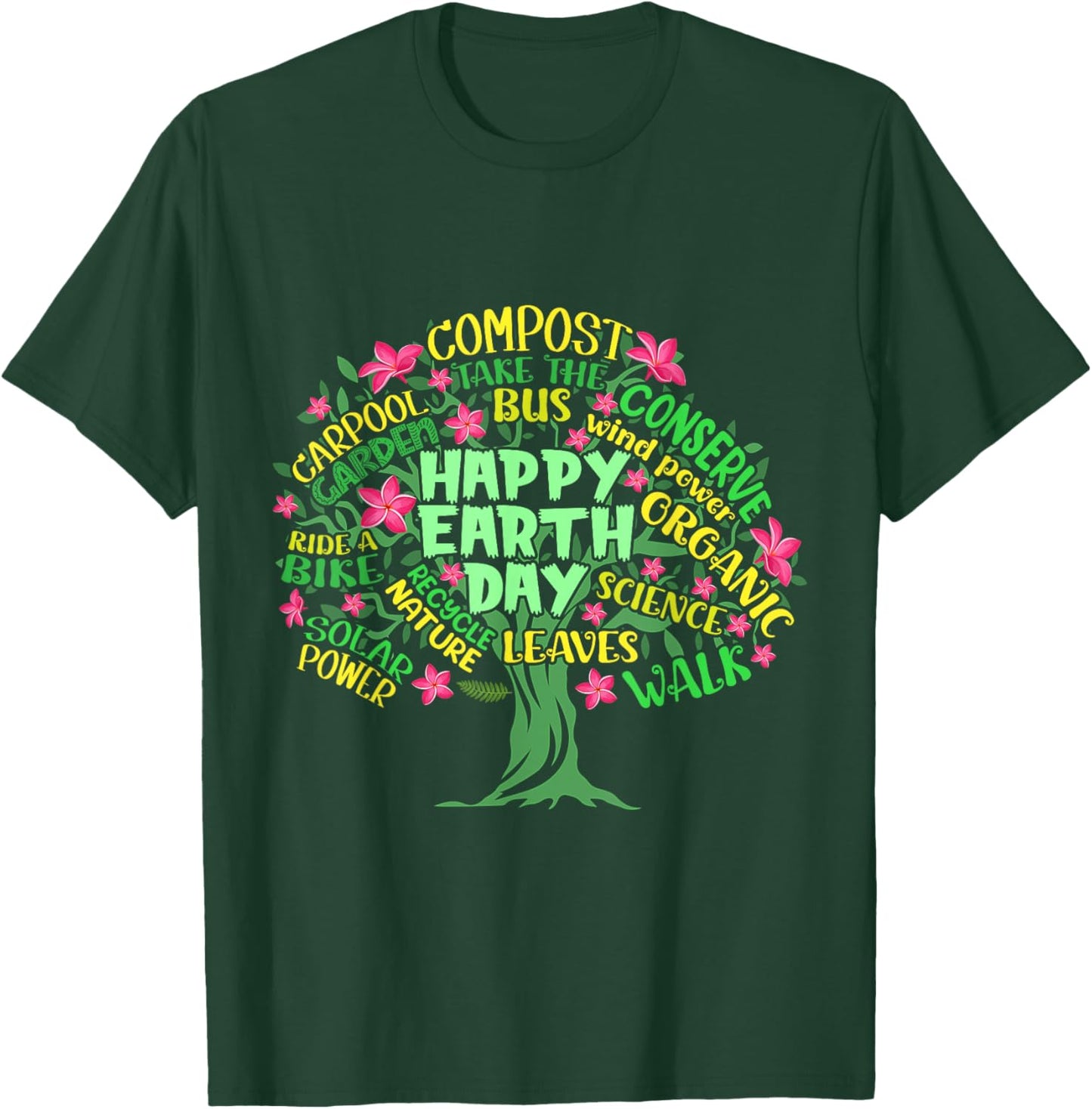 Happy Earth Day Tree Drawing Illustration Word Art T-Shirt - T-Shirt | Forest