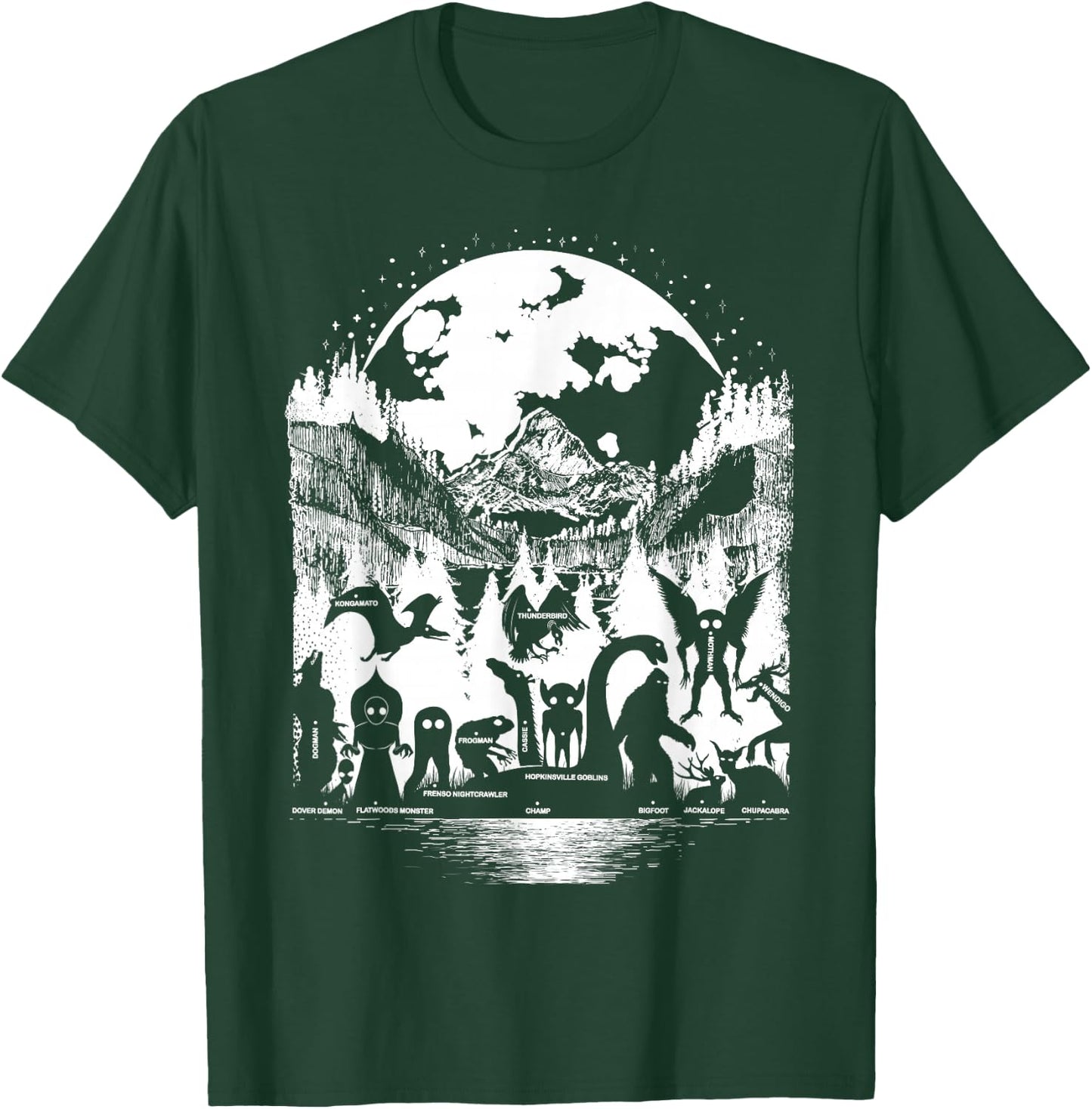 Cryptid Monsters Bigfoot Mothman Dogman Moon Cryptozoology T-Shirt - T-Shirt | Forest