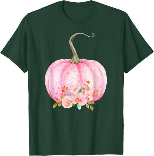 Pink Pumpkin Watercolor Pumpkin Sublimation Thanksgiving T-Shirt - T-Shirt | Forest