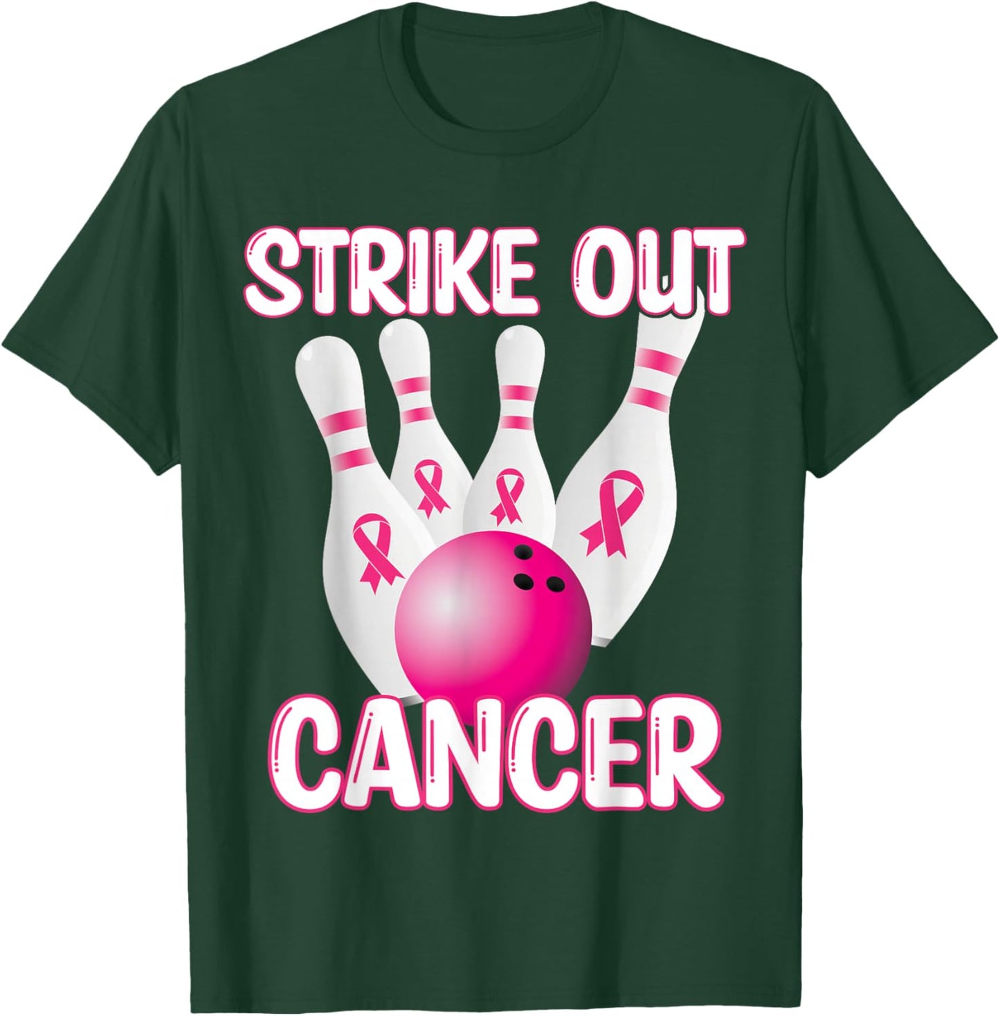 Strike Out Breast Cancer Awareness - Bowling Pink Ribbon T-Shirt - T-Shirt | Forest